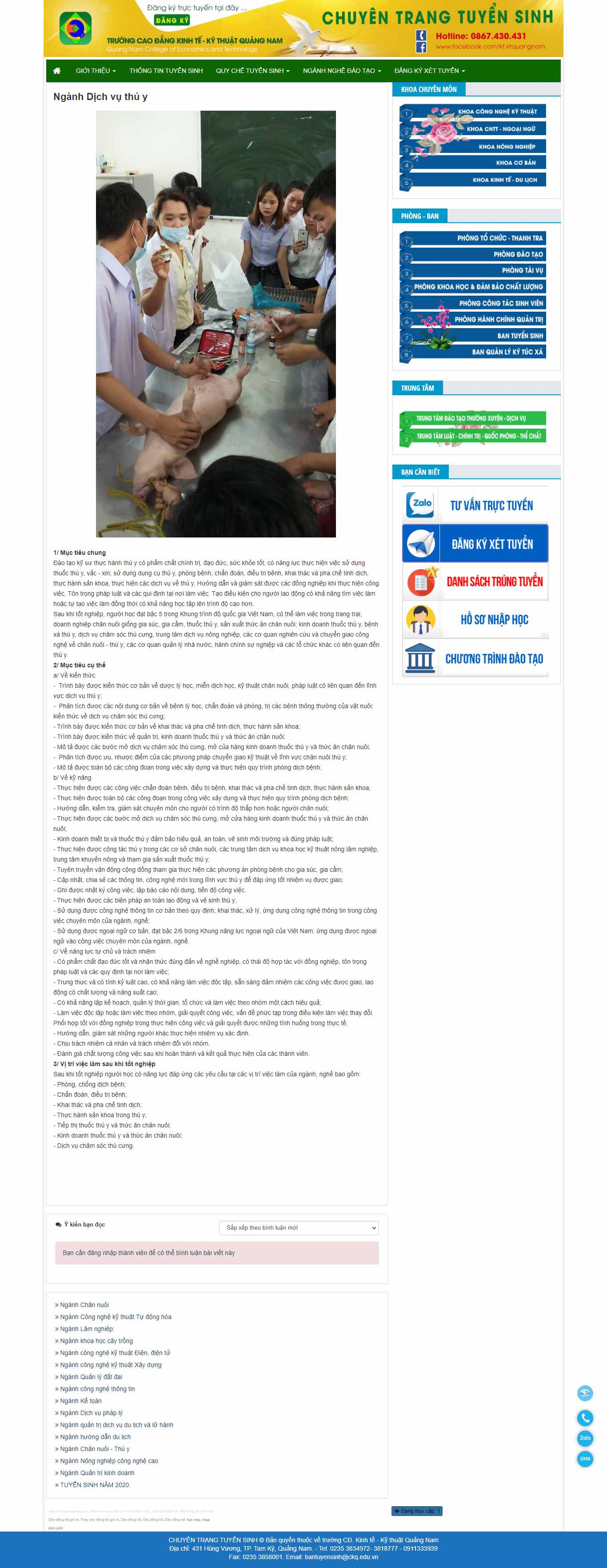 Thiết kế Web dịch vụ thú y tuyensinh.ckq.edu.vn