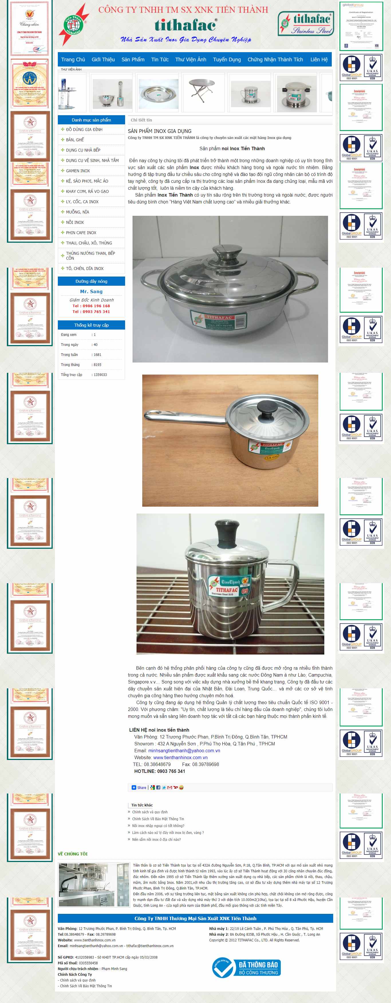 Thiết kế Web Đồ dùng inox tienthanhinox.com.vn