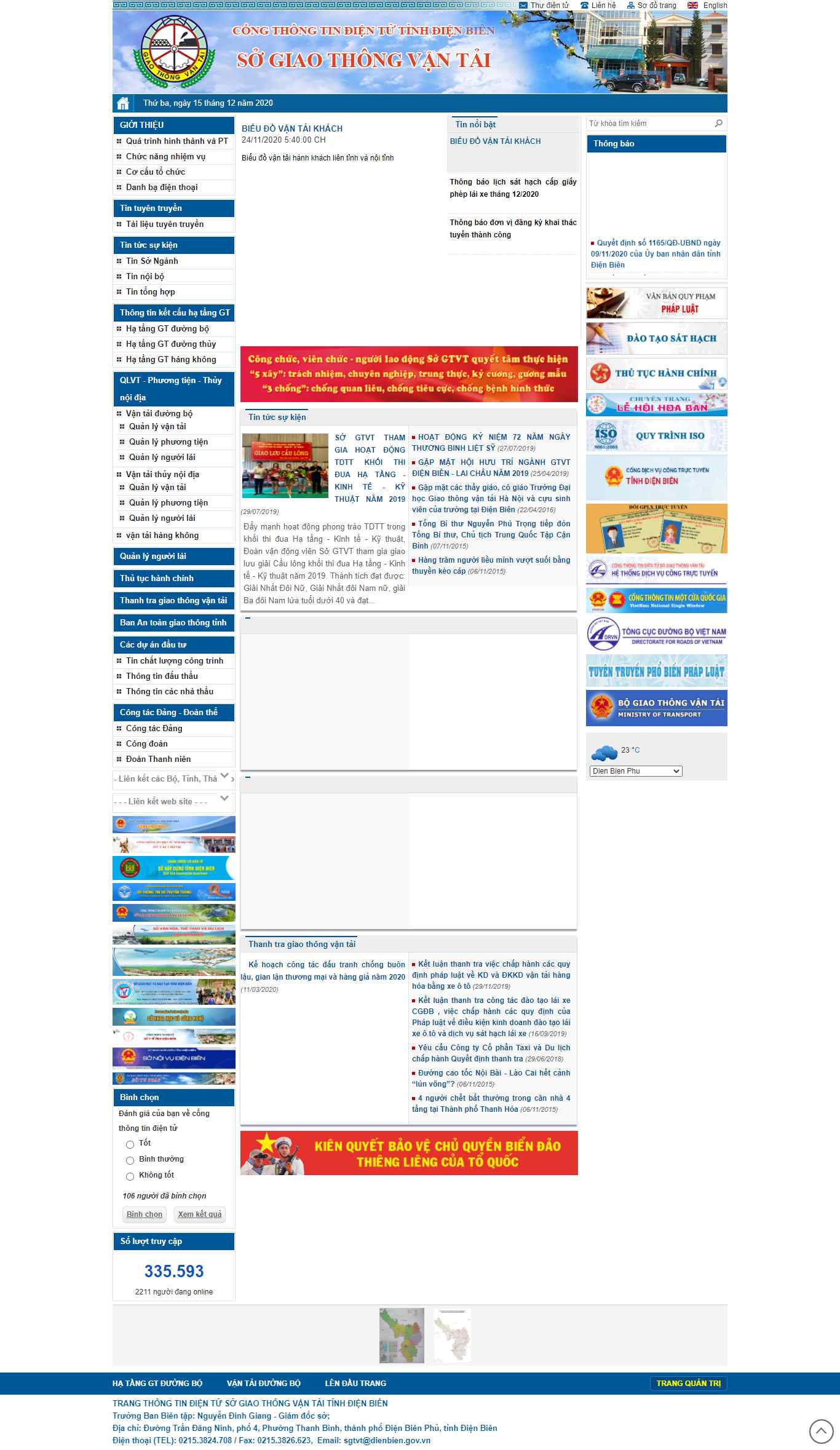 Thiết kế Web giao thông vận tải sogtvt.dienbien.gov.vn