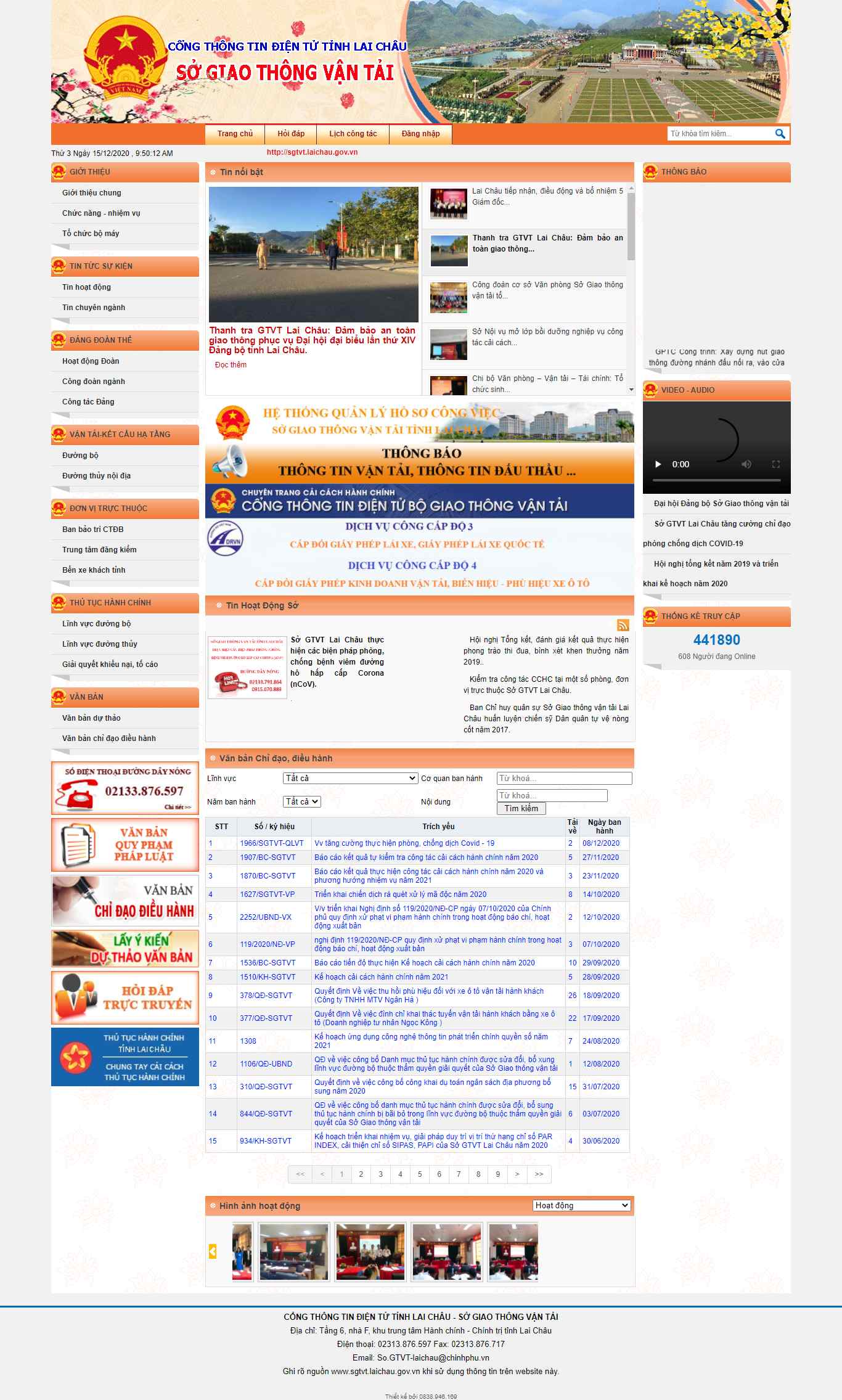 Thiết kế Web giao thông vận tải sgtvt.laichau.gov.vn