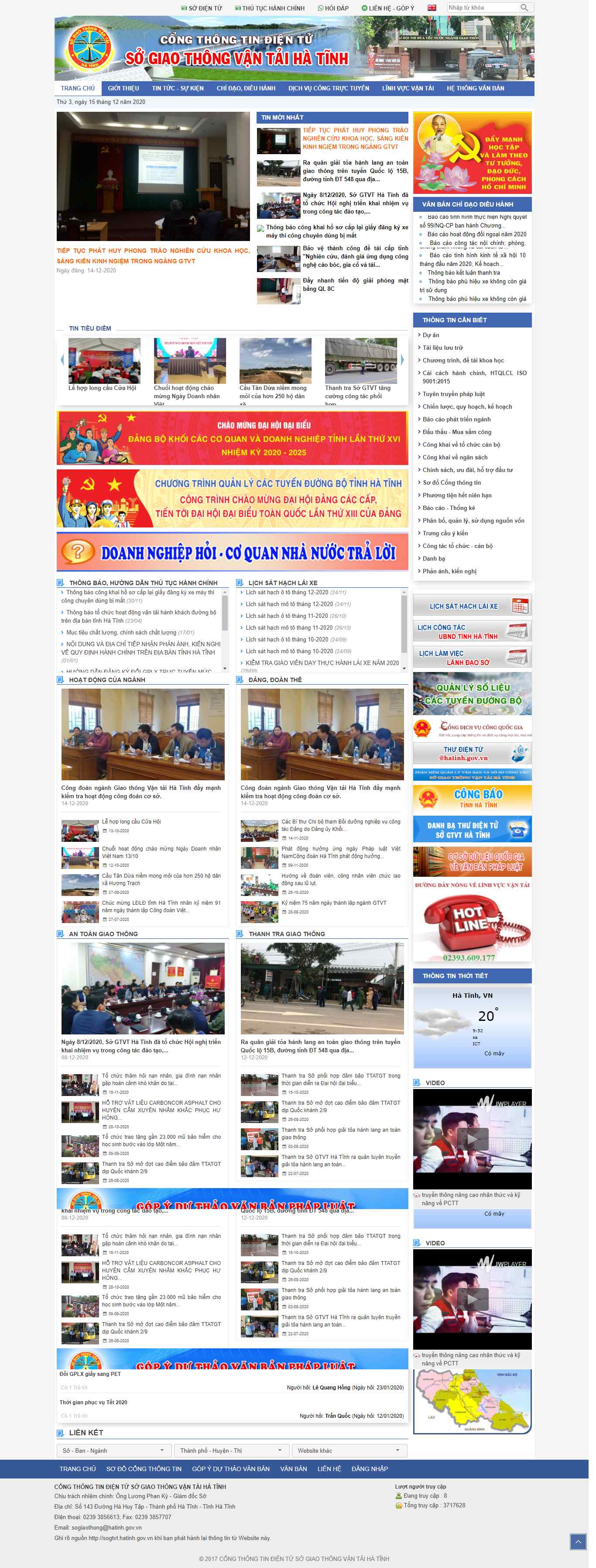 Thiết kế Web giao thông vận tải sogtvt.hatinh.gov.vn