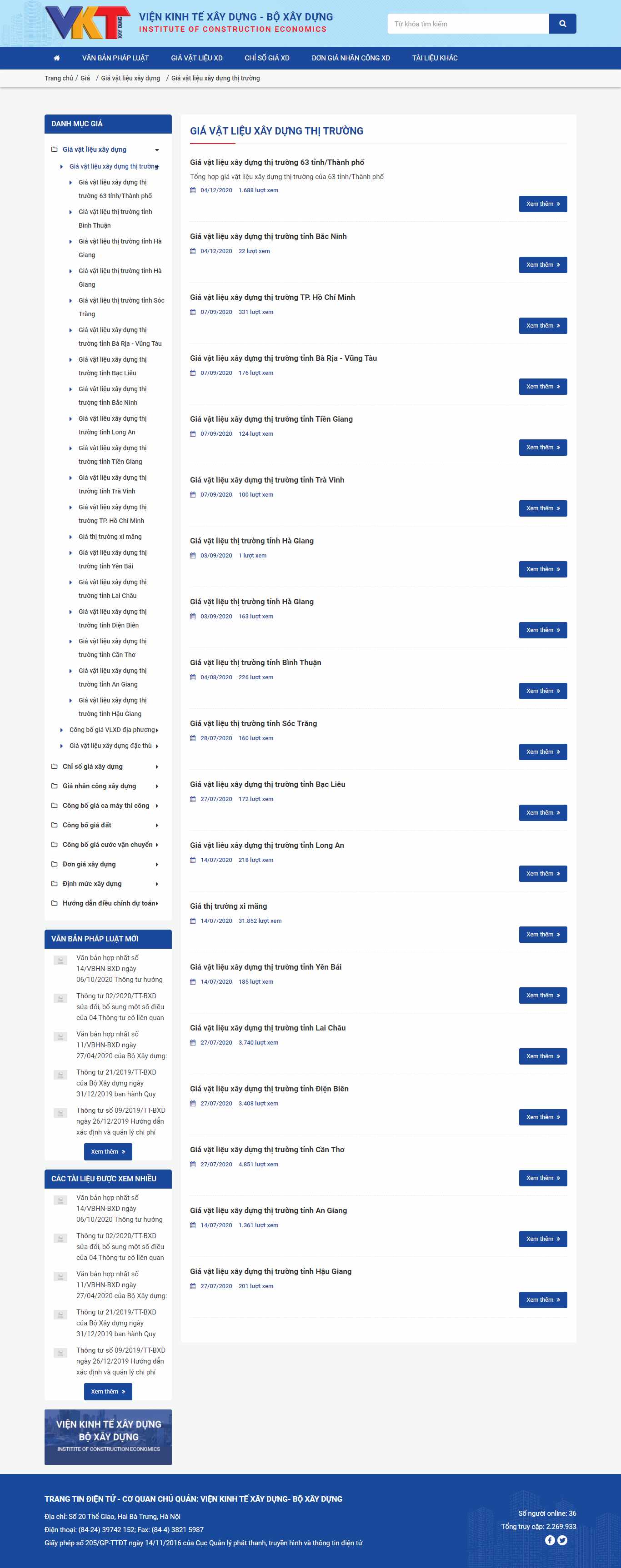 Thiết kế Web vật liệu xây dựng tt.kinhtexaydung.gov.vn