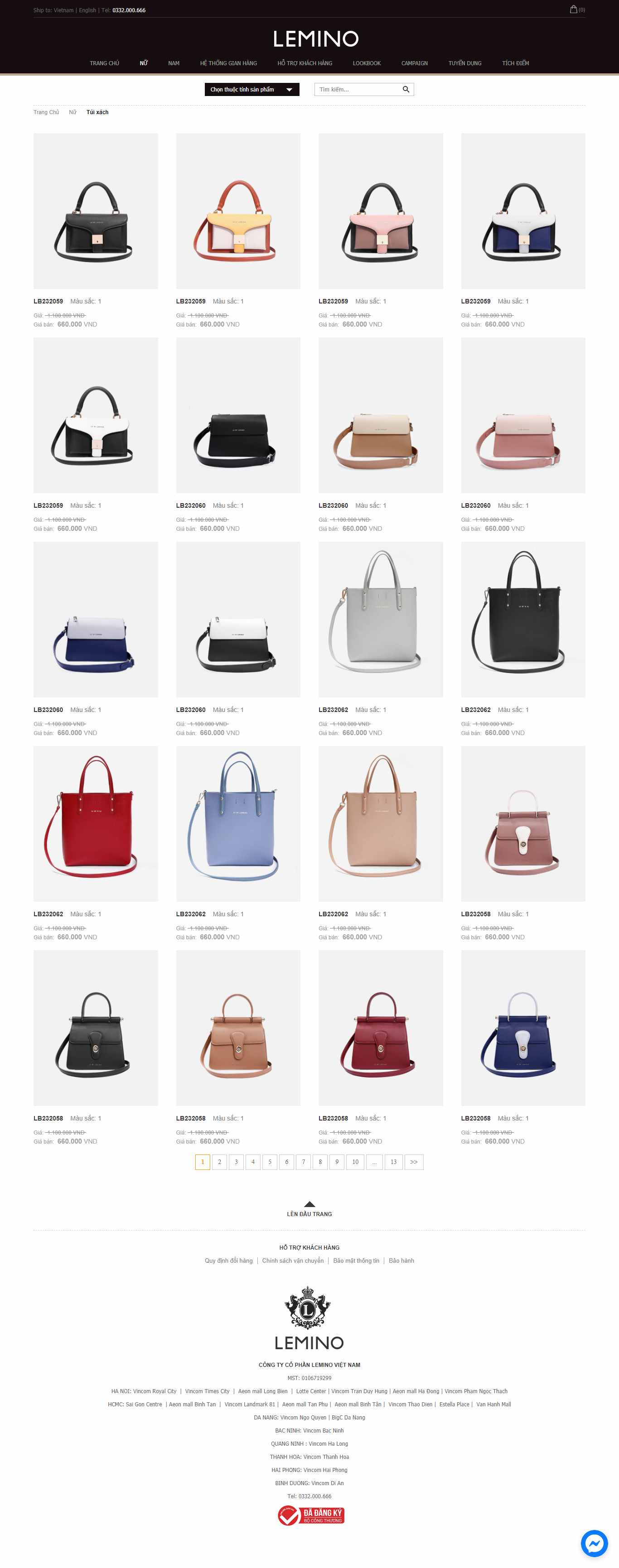 Thiết kế Web túi xách lemino.vn