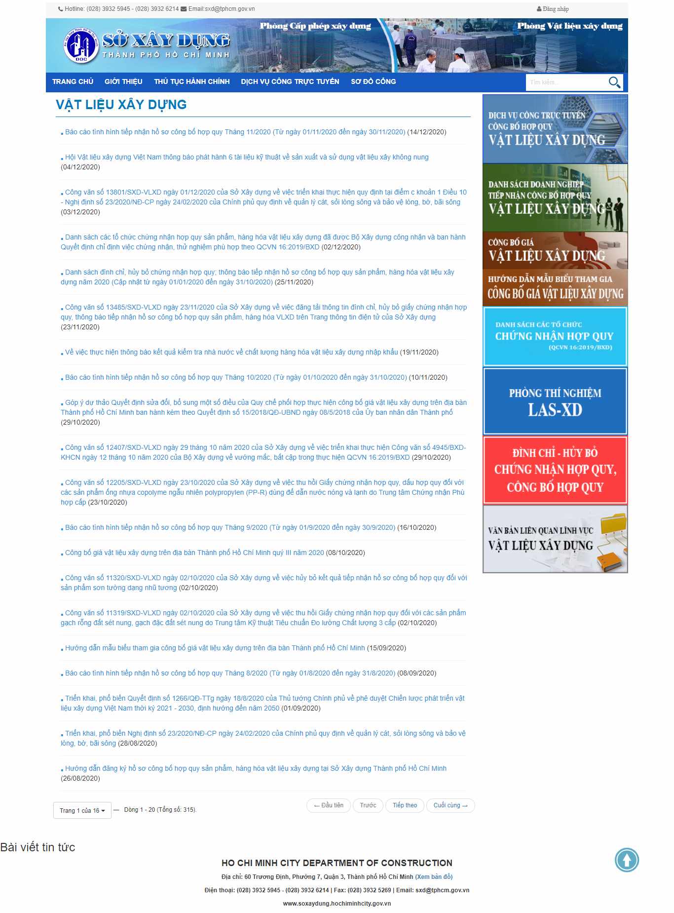 Thiết kế Web vật liệu xây dựng soxaydung.hochiminhcity.gov.vn