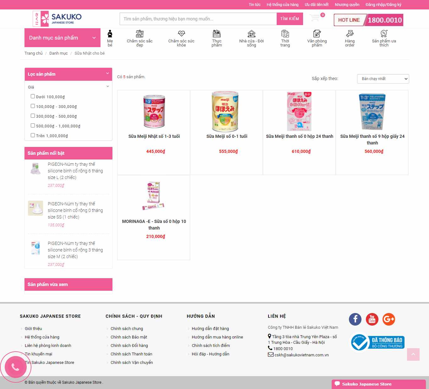 Thiết kế Web bán sữa sakukostore.com.vn