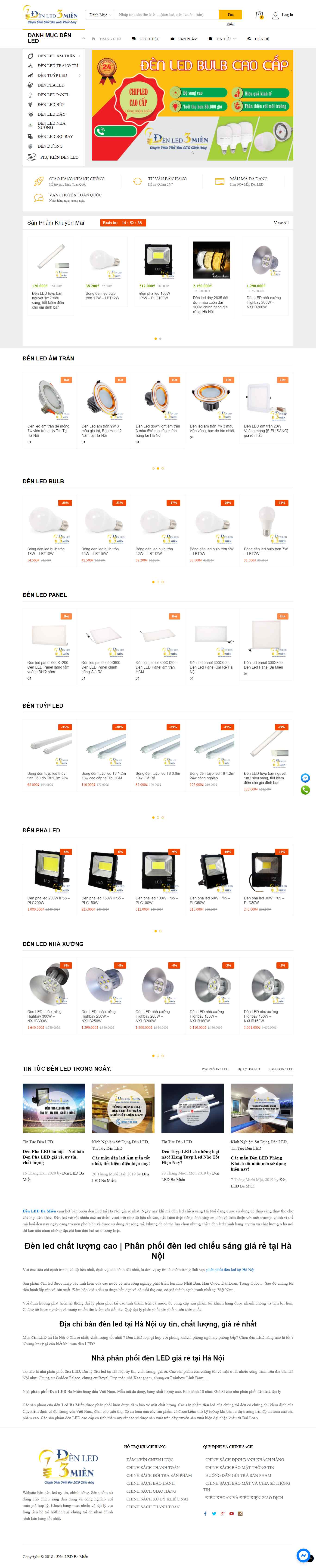 Thiết kế Web bán bóng Đèn led denledbamien.com
