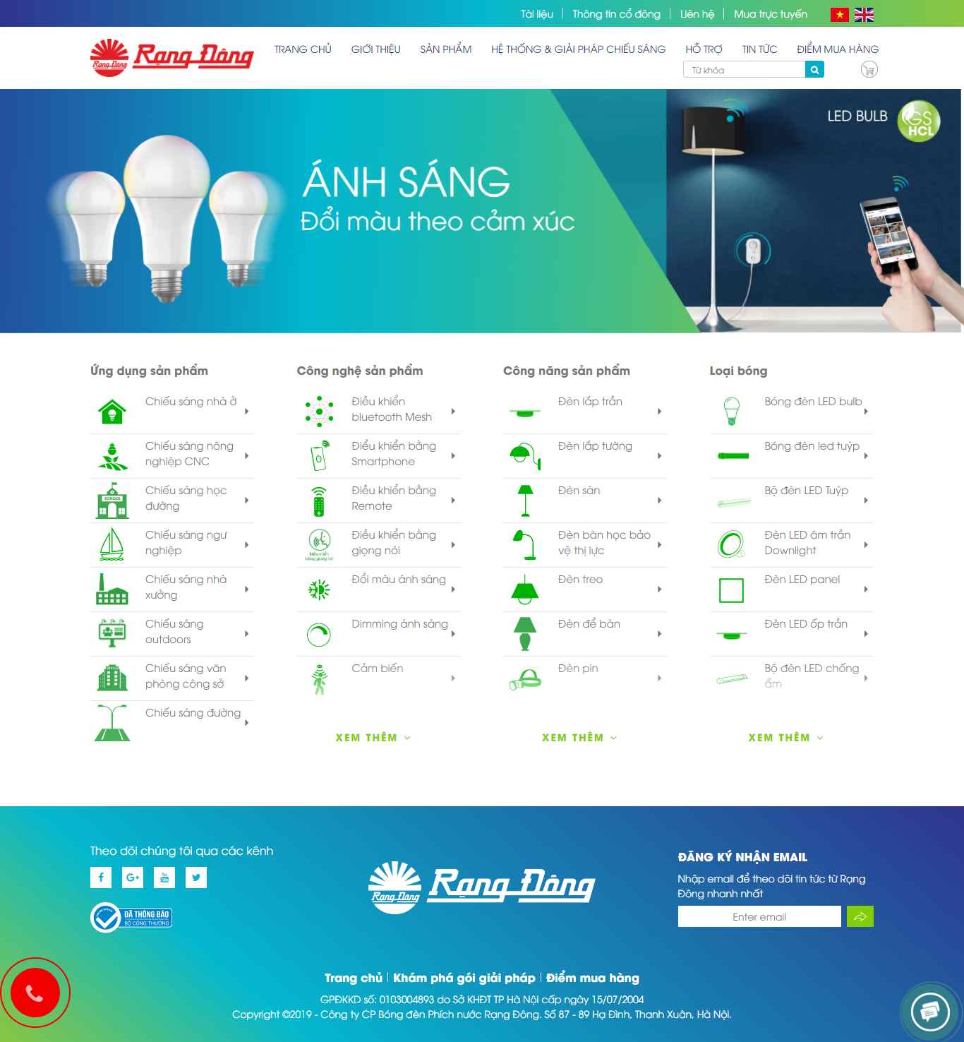 Thiết kế Web bán bóng Đèn led rangdong.com.vn