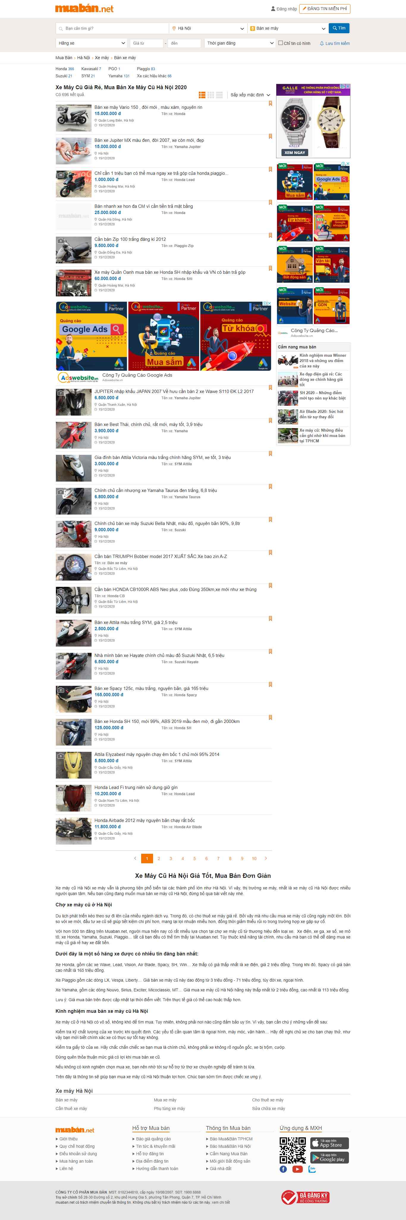 Thiết kế Web bán xe máy muaban.net