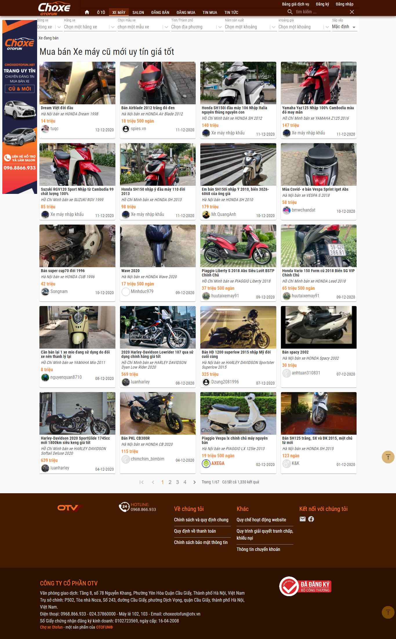 Thiết kế Web bán xe máy choxeotofun.net