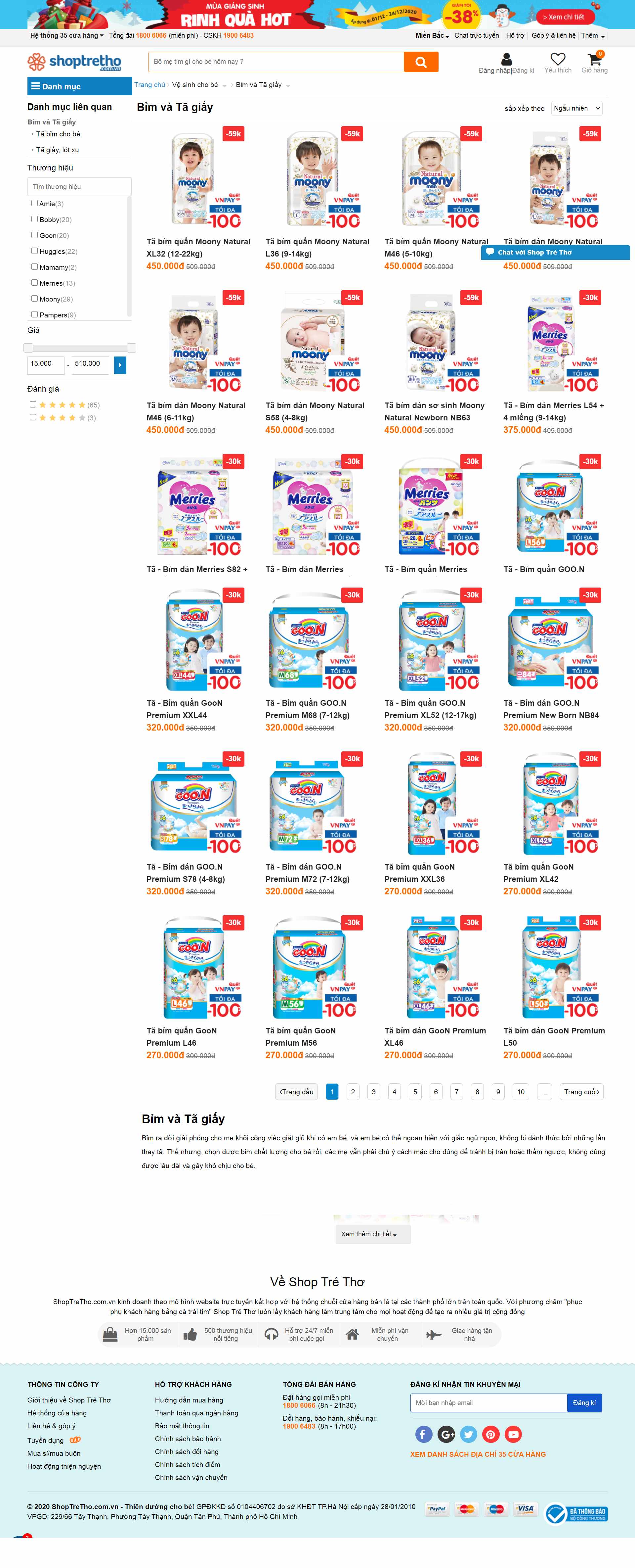 Thiết kế Web bỉm tã cho em bé shoptretho.com.vn