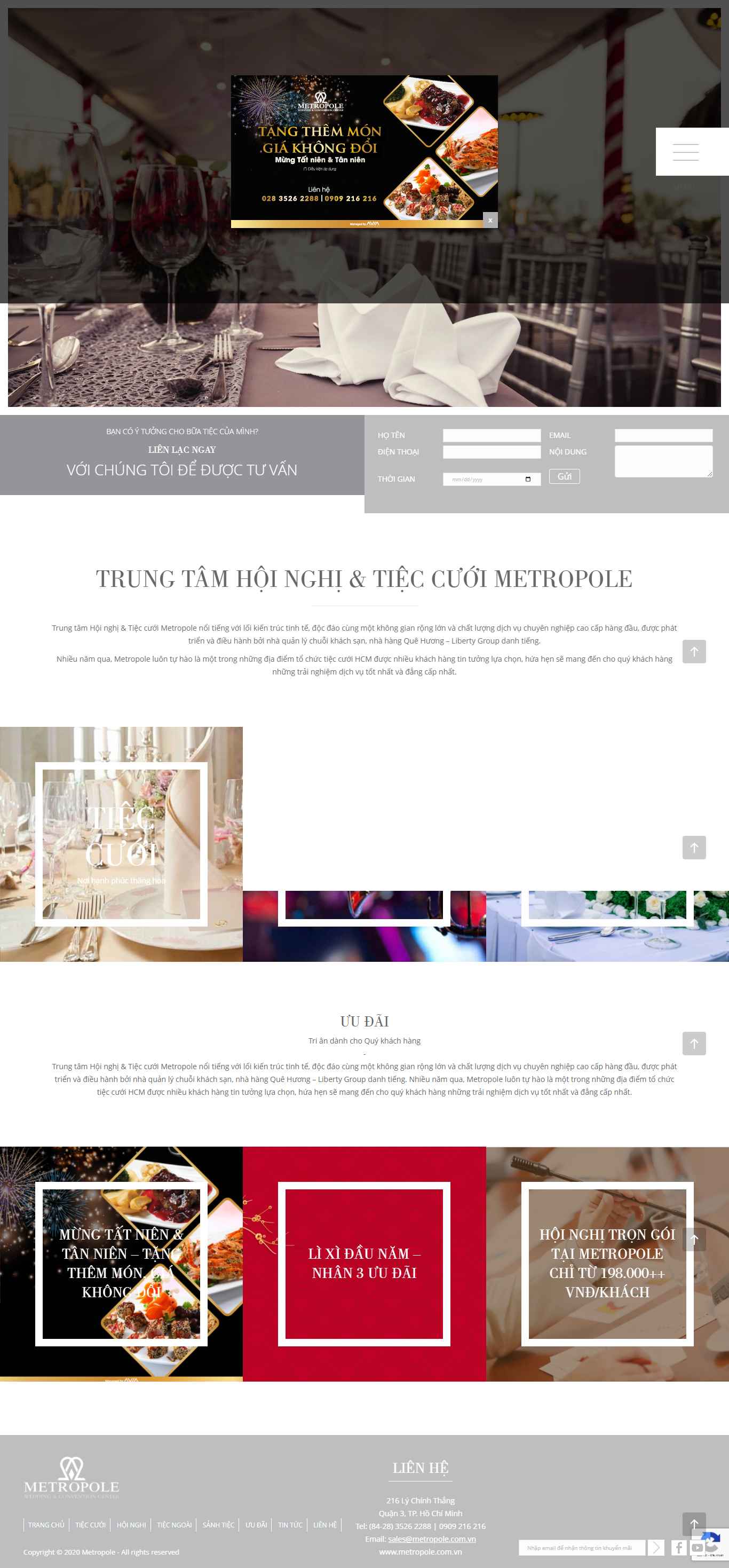 Thiết kế Web nhà hàng tiệc cưới metropole.com.vn