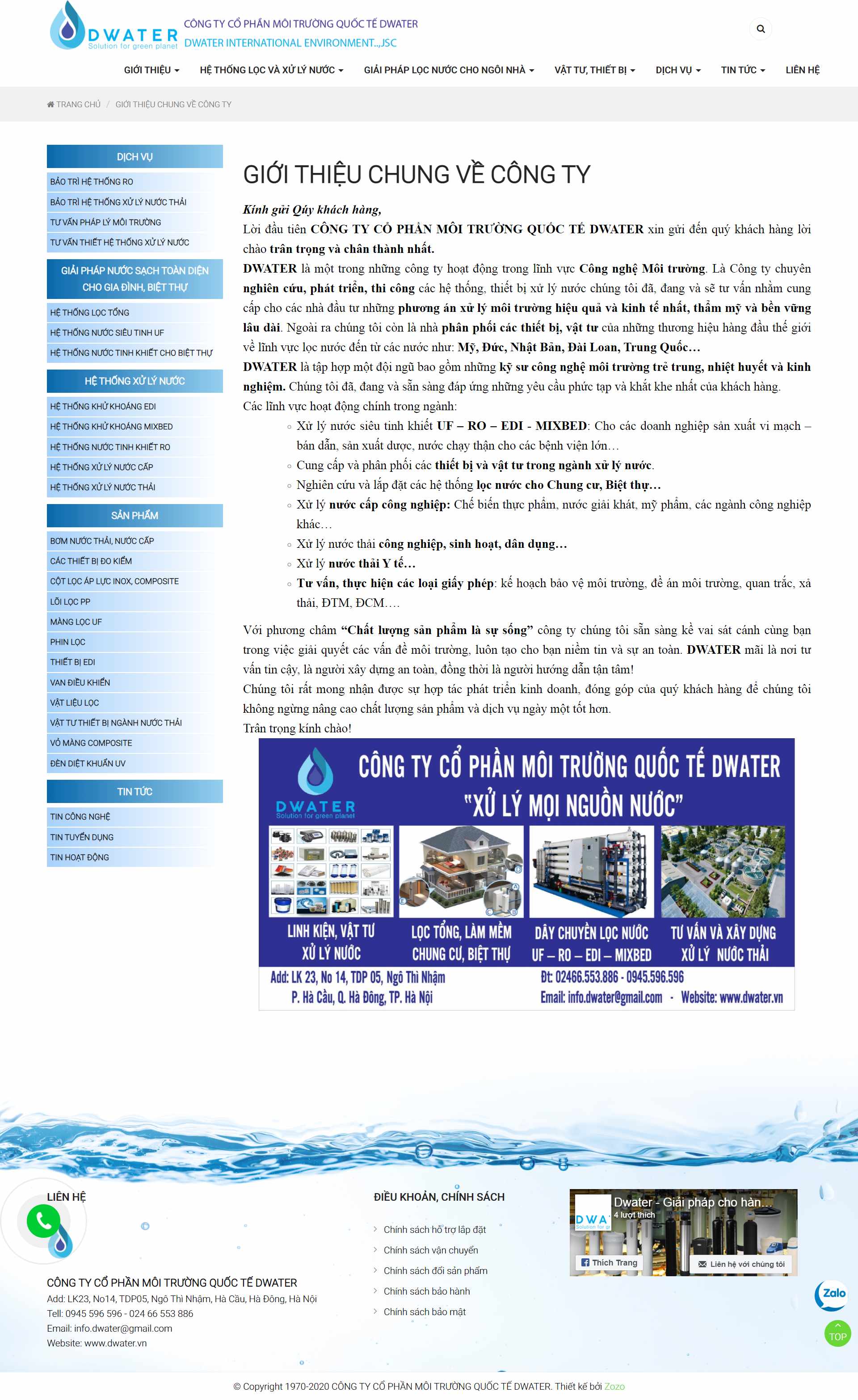 Thiết kế Web máy lọc nước ro dwater.vn