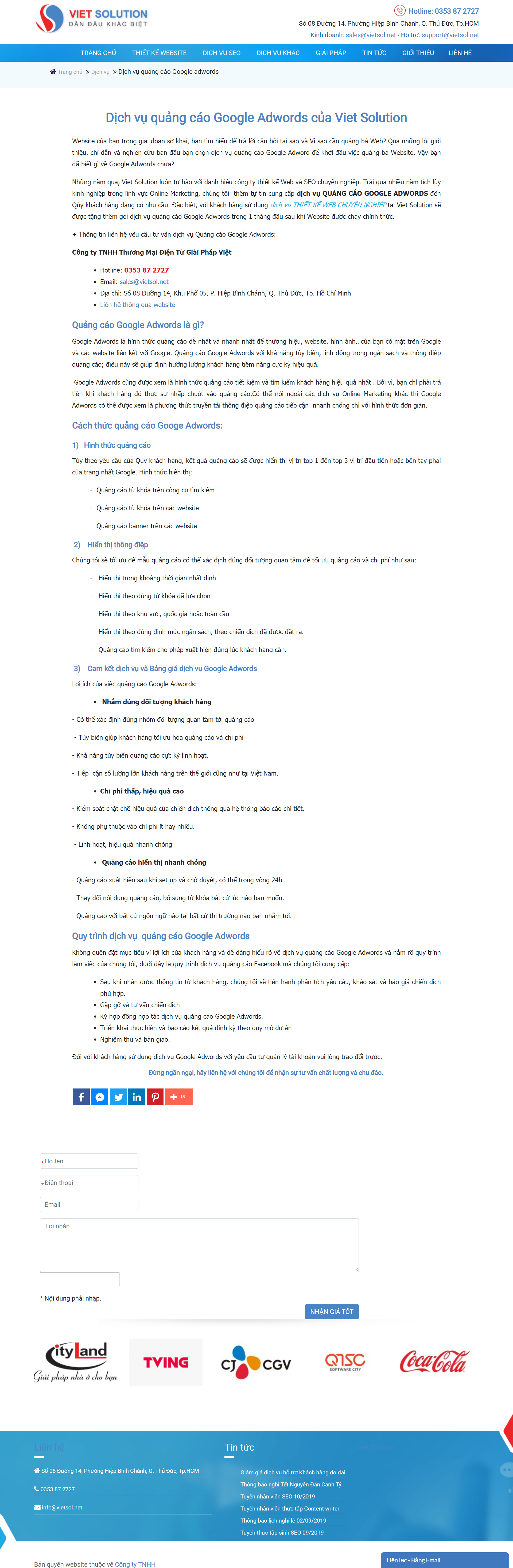 Thiết kế Web quảng cáo google adwords vietsol.net