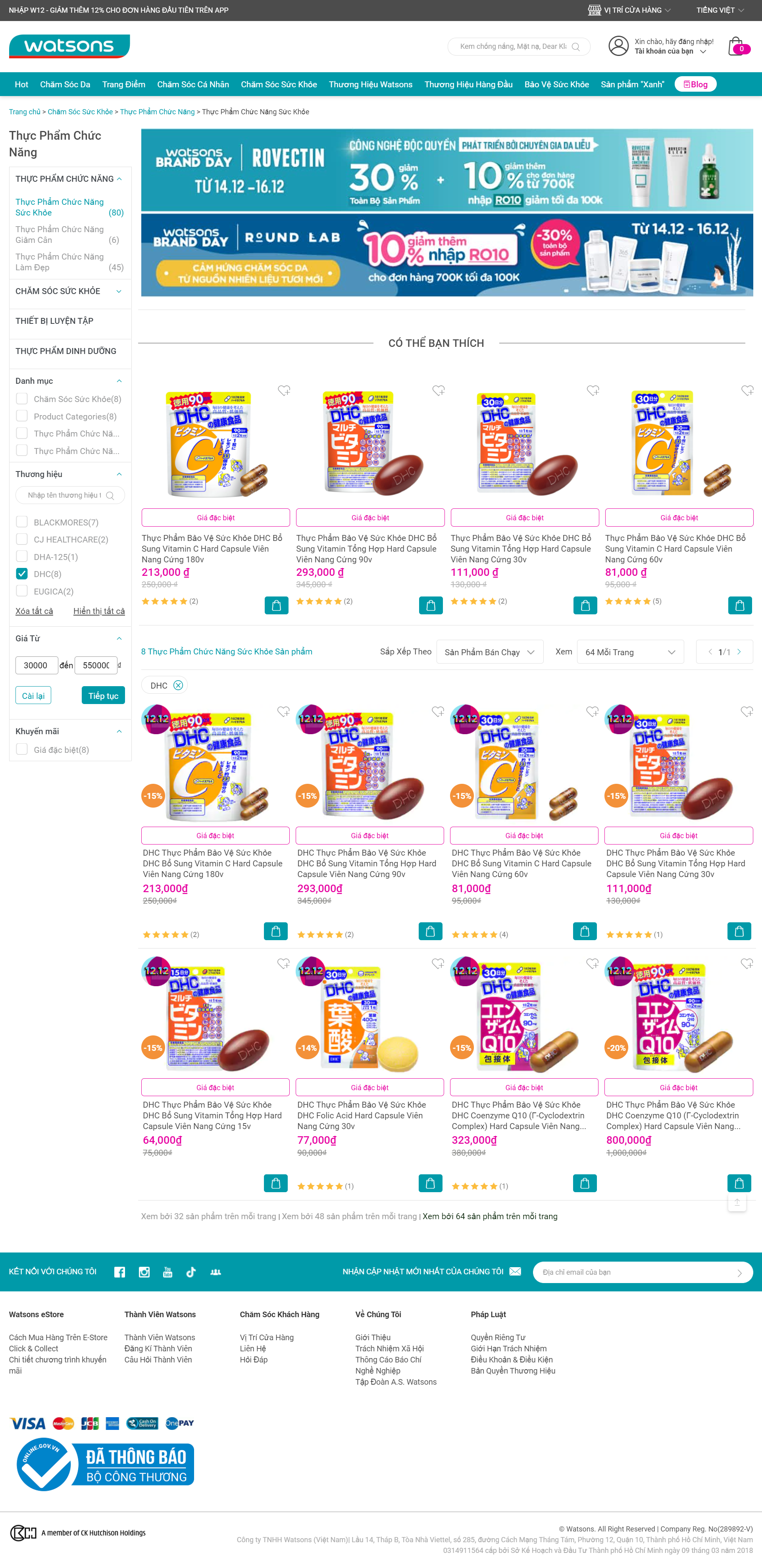 Thiết kế Web thực phẩm chức năng watsons.vn