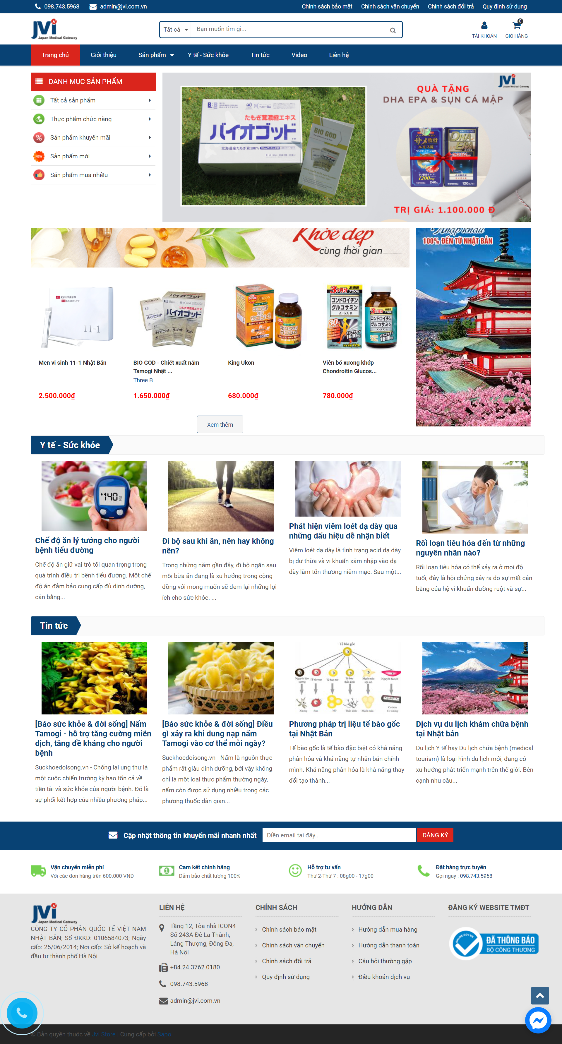 Thiết kế Web thực phẩm chức năng jvi.vn