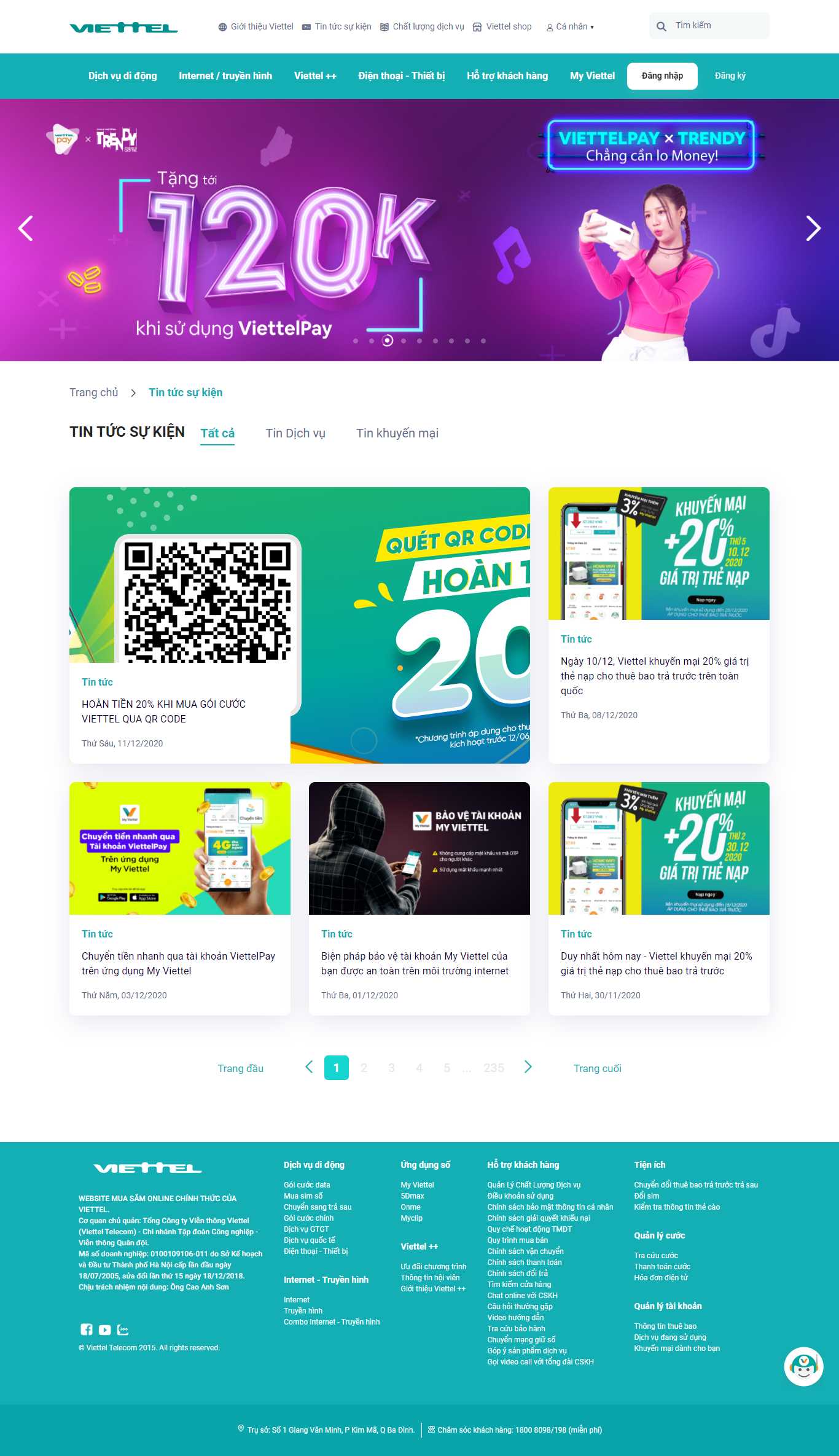 Thiết kế Web tin tức vietteltelecom.vn