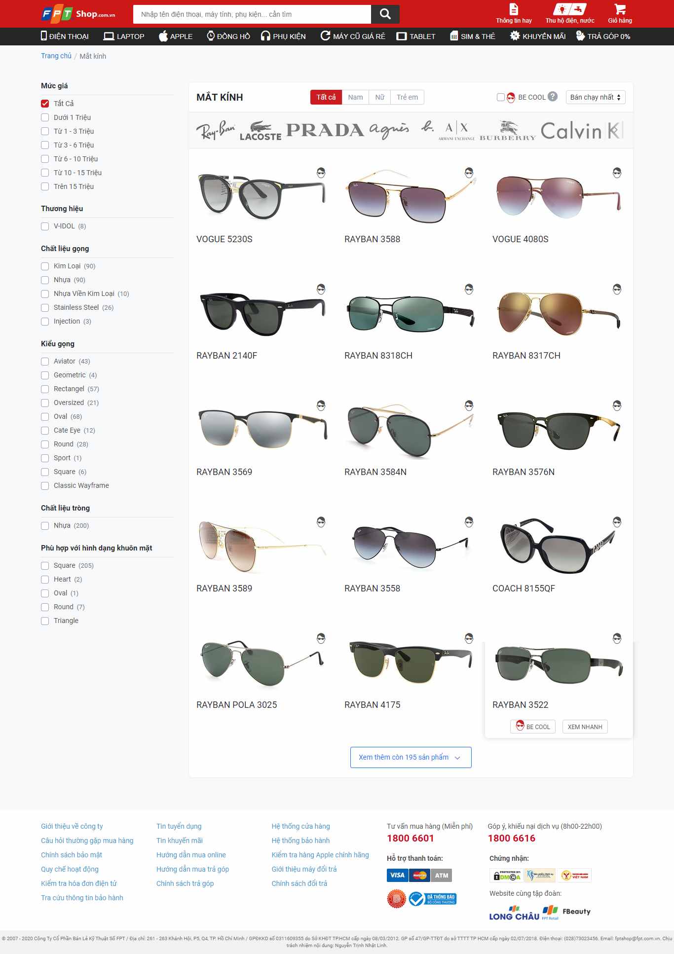 Thiết kế Web mắt kính fptshop.com.vn