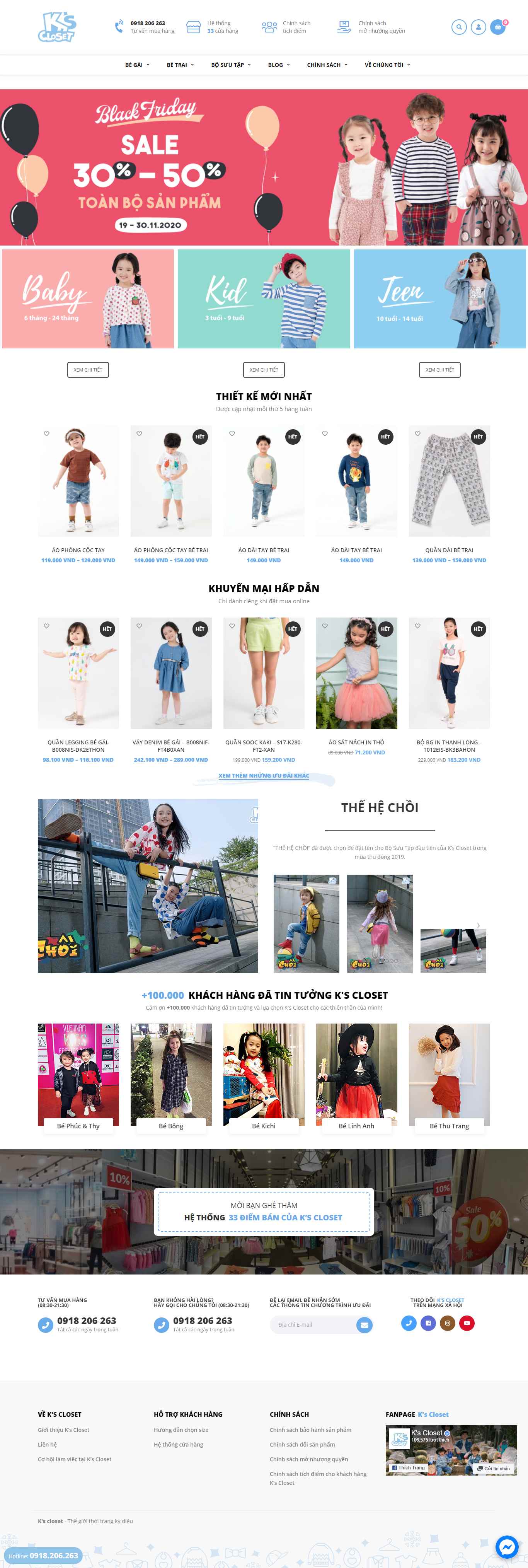 Thiết kế Web quần áo trẻ em kscloset.vn