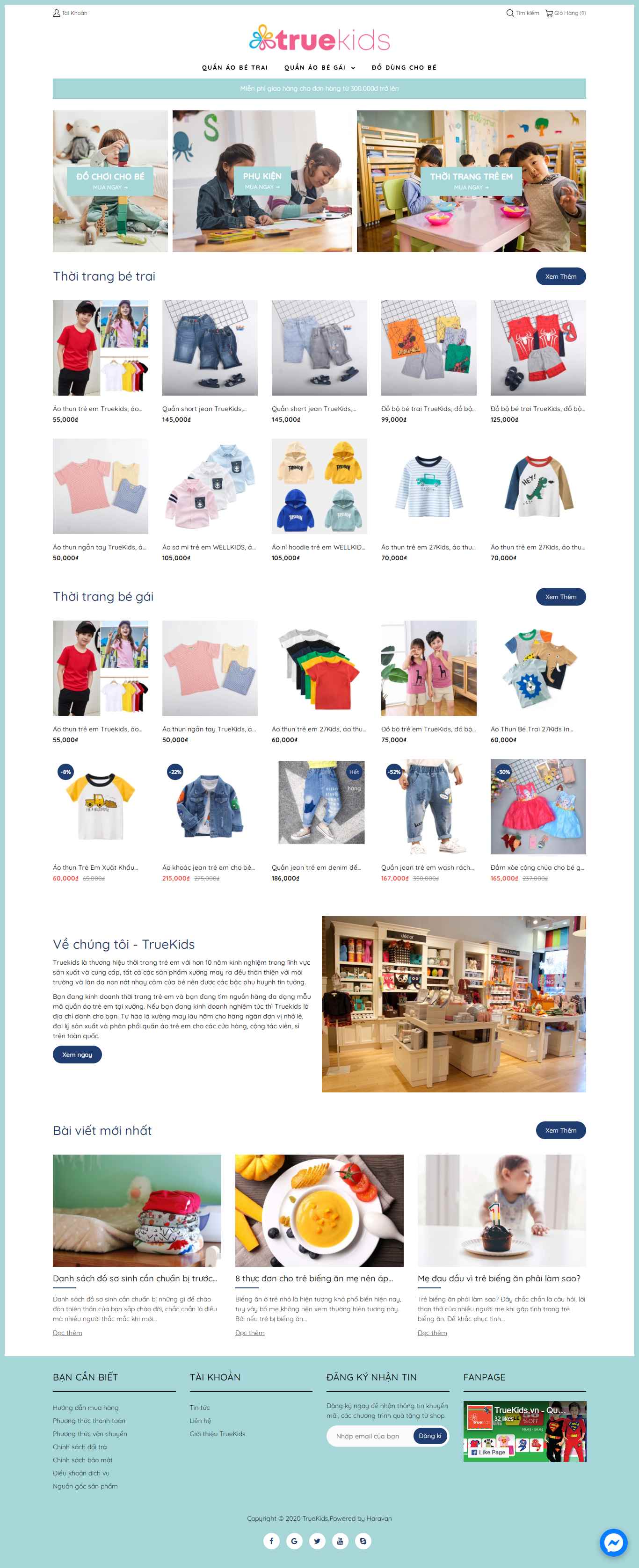 Thiết kế Web quần áo trẻ em truekids.vn