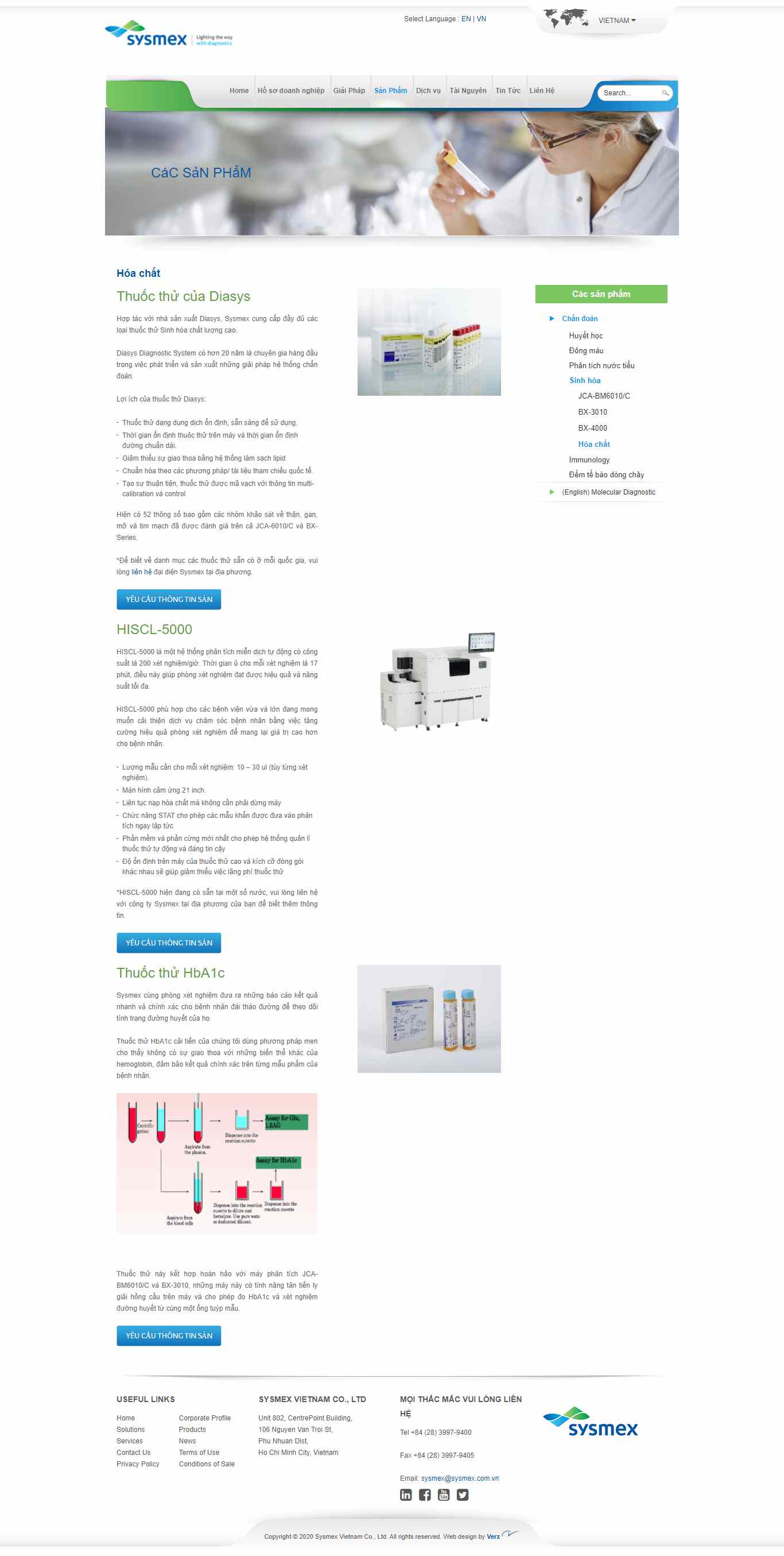 Thiết kế Web hóa chất sysmex.com.vn