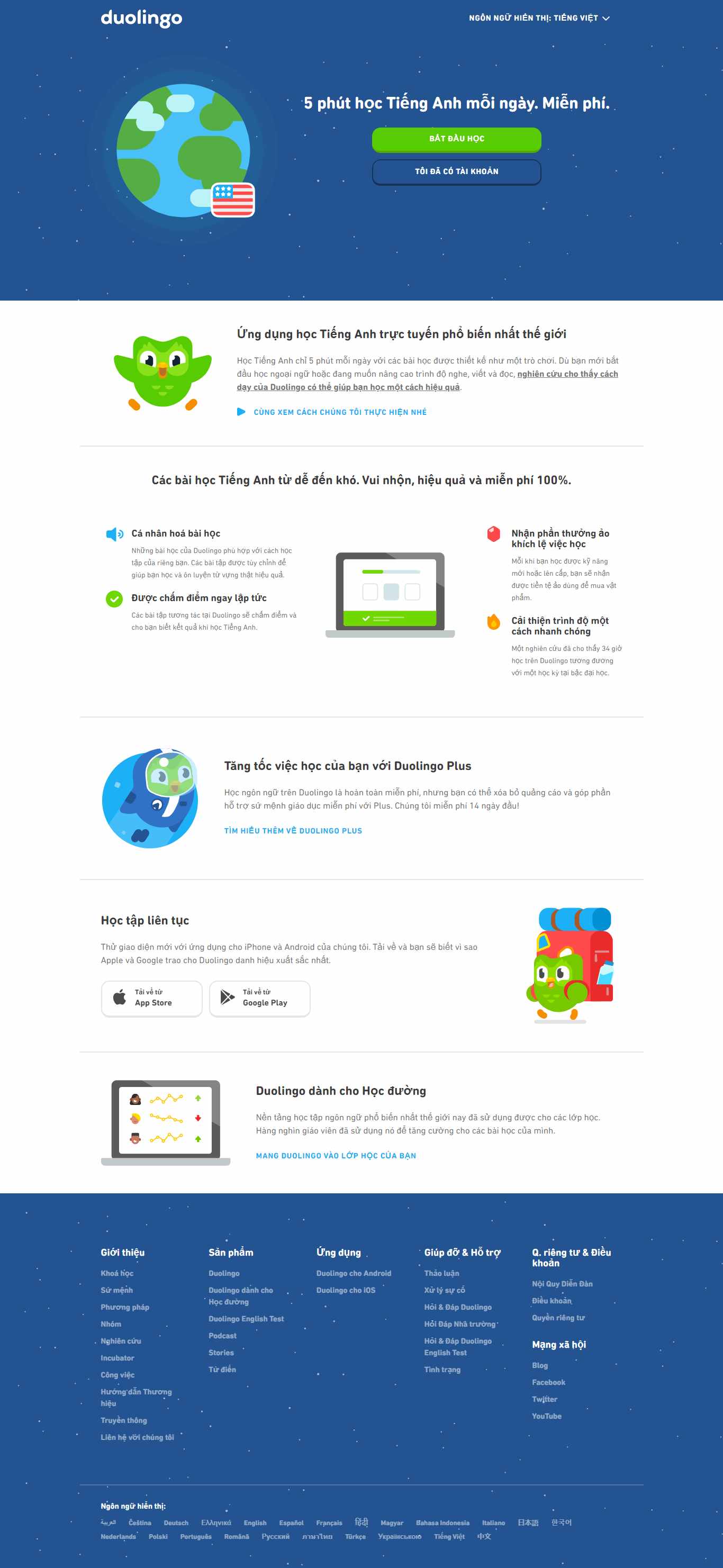 Thiết kế Web học tiếng anh vi.duolingo.com