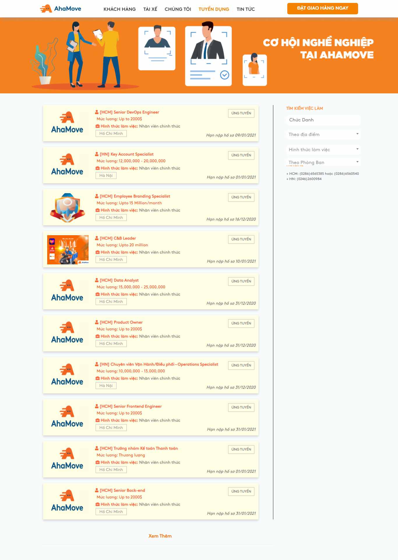 Thiết kế Web việc làm ahamove.com