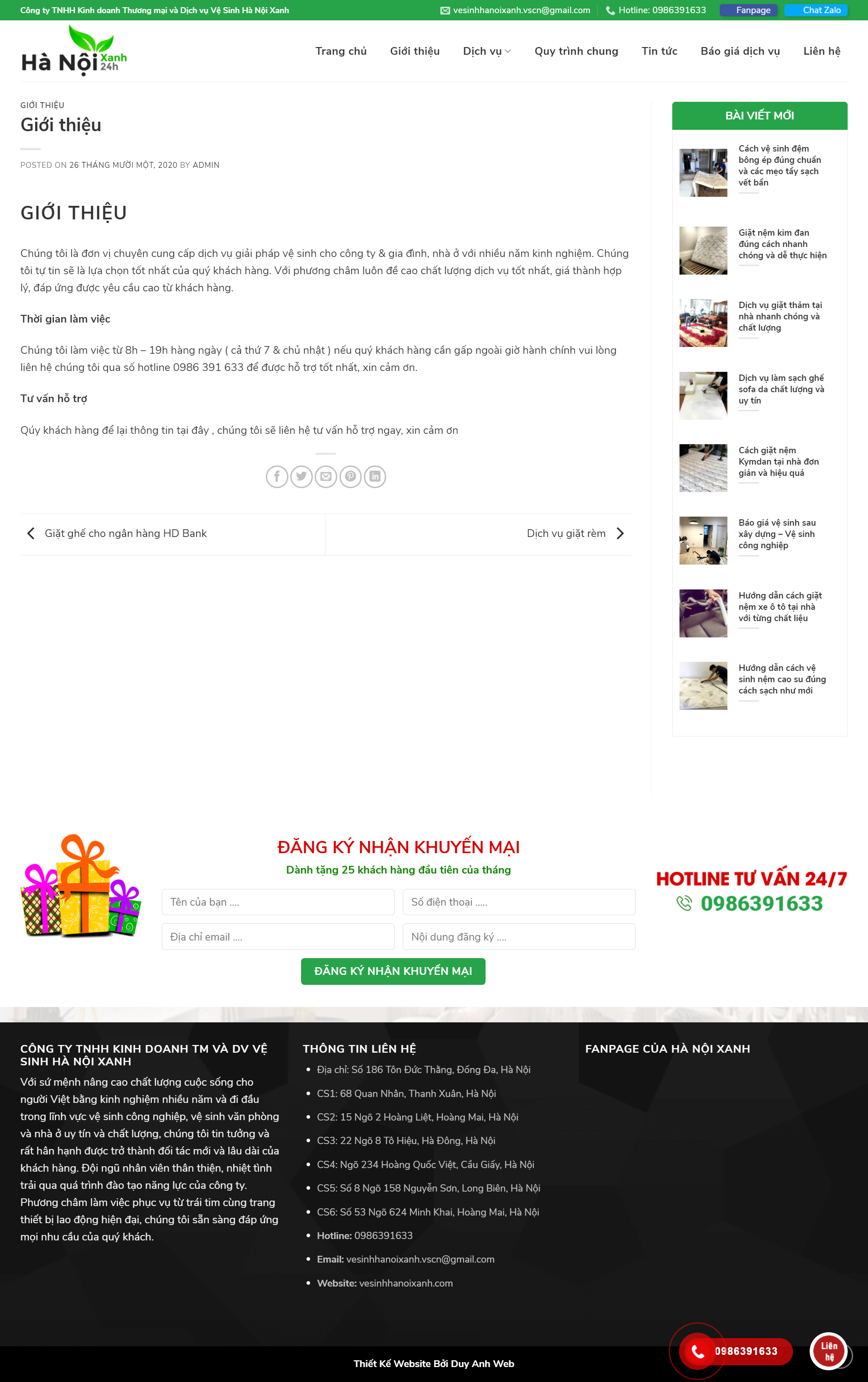 Thiết kế Web dịch vụ vệ sinh công nghiệp vesinhhanoixanh.com