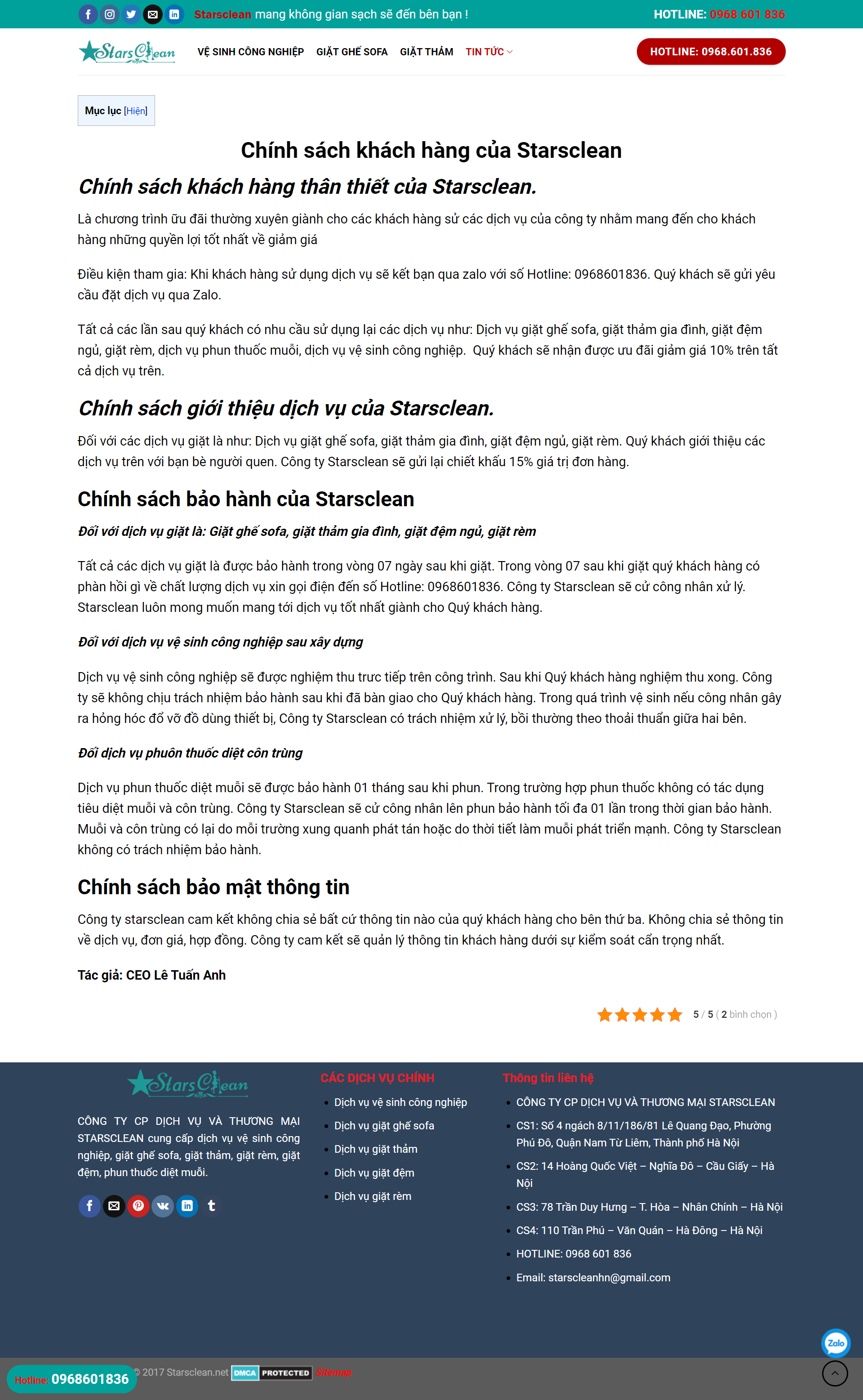 Thiết kế Web dịch vụ vệ sinh công nghiệp starsclean.net