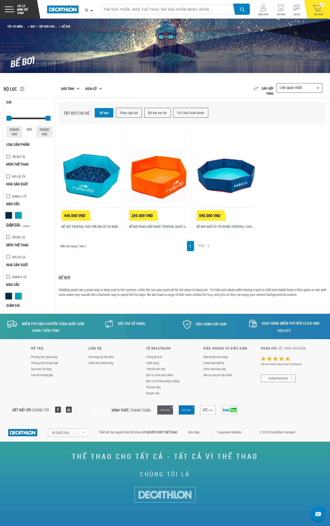 Thiết kế Web bể bơi decathlon.vn