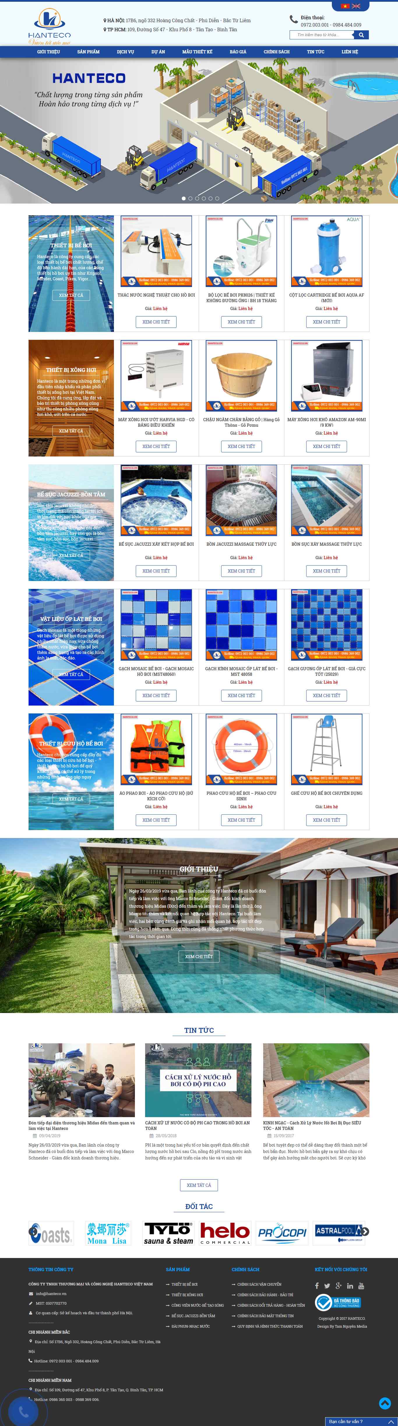 Thiết kế Web bể bơi hanteco.vn