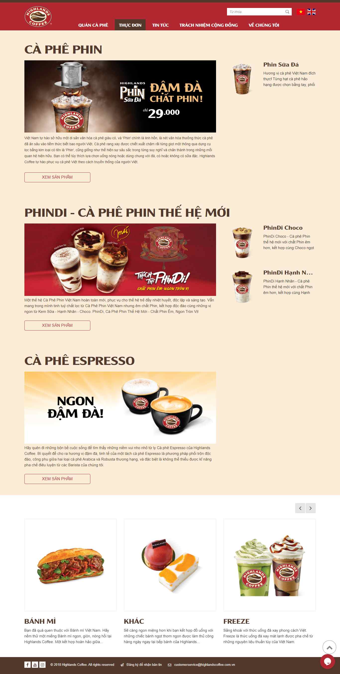 Thiết kế Web quán cà fe highlandscoffee.com.vn