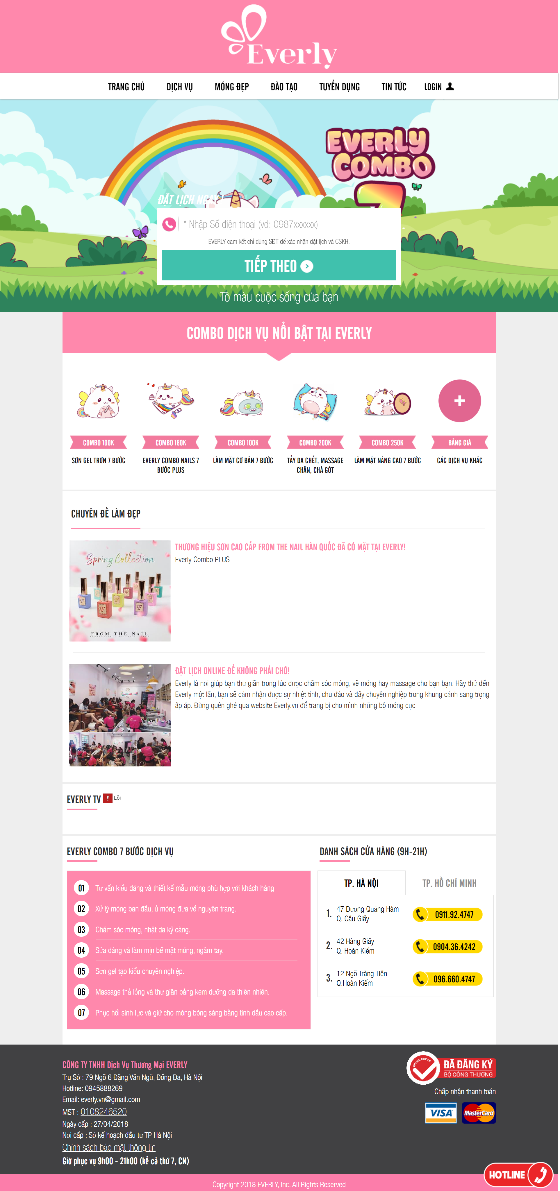 Thiết kế Web salon nails everly.vn