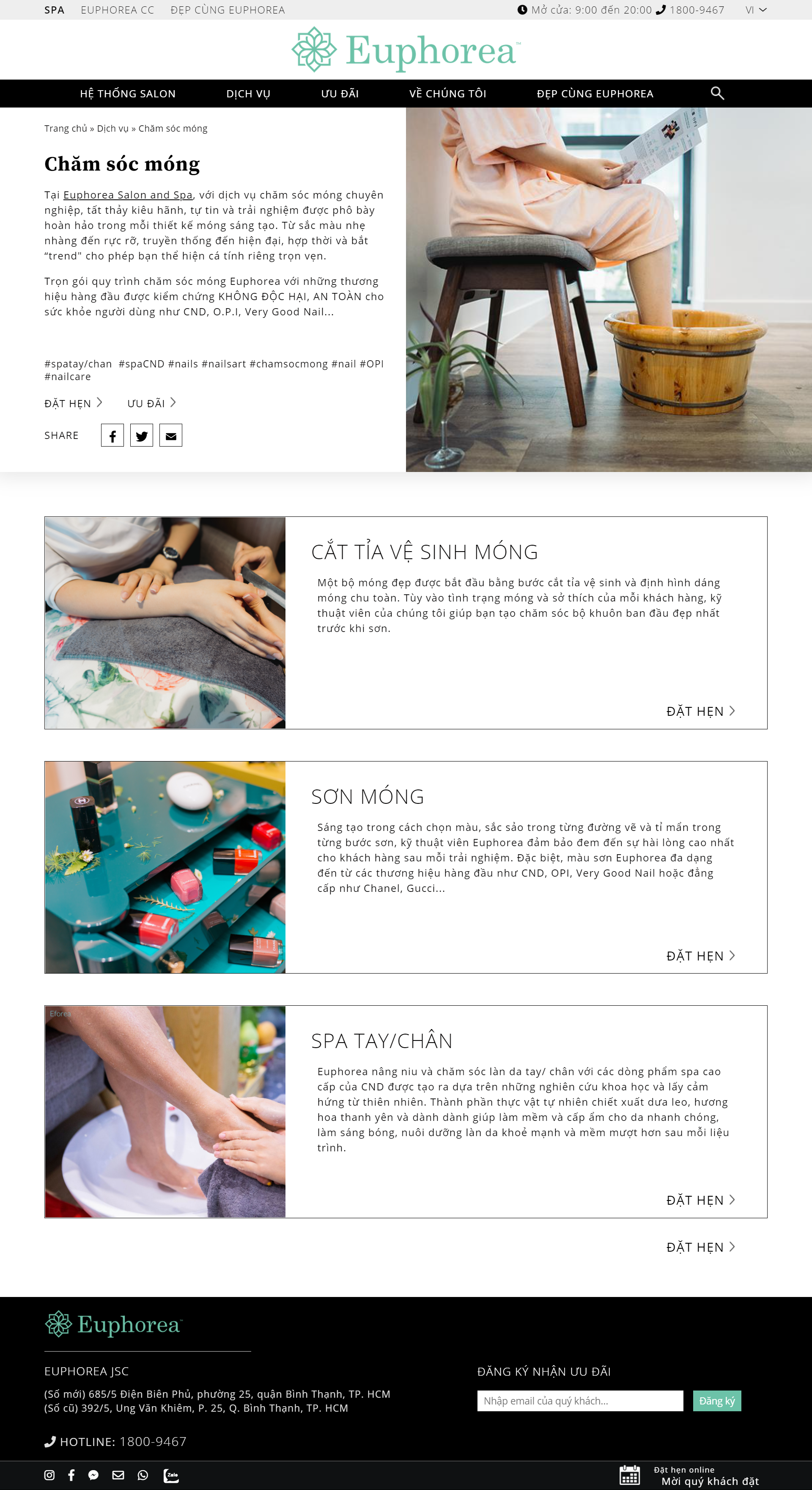 Thiết kế Web salon nails euphorea.vn