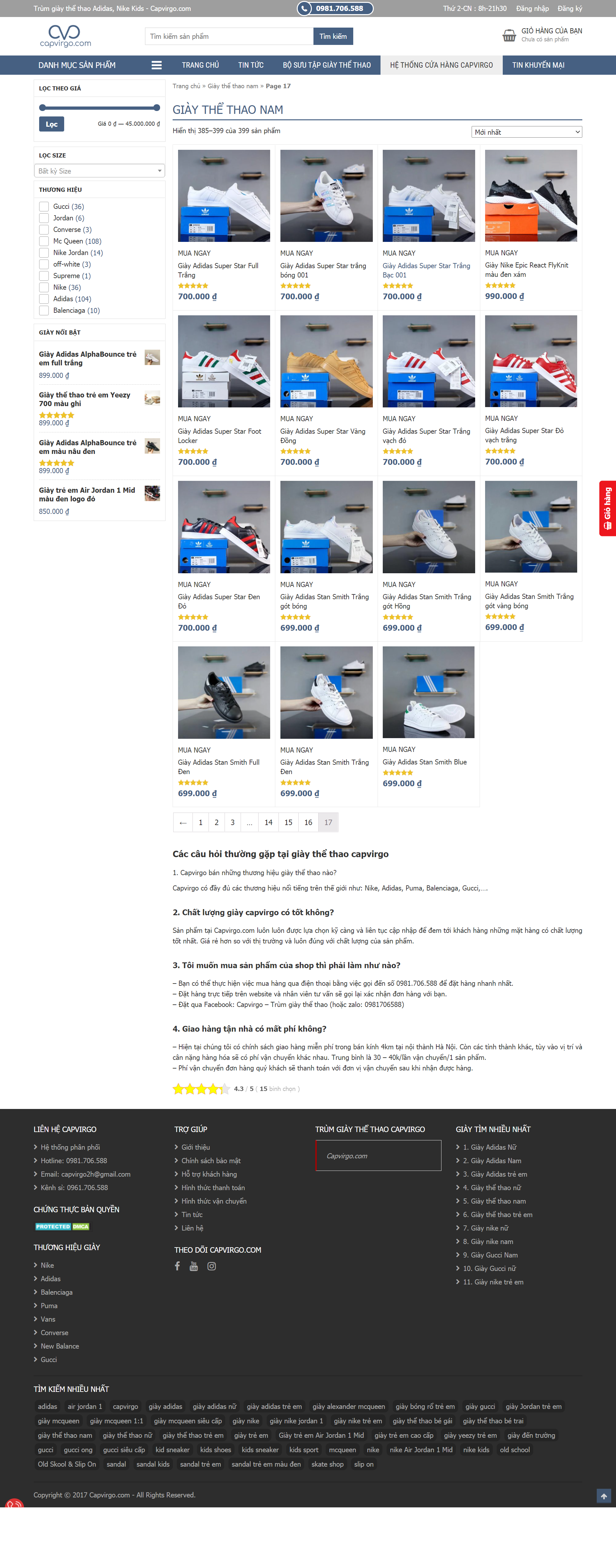 Thiết kế Web bán giày thể thao capvirgo.com
