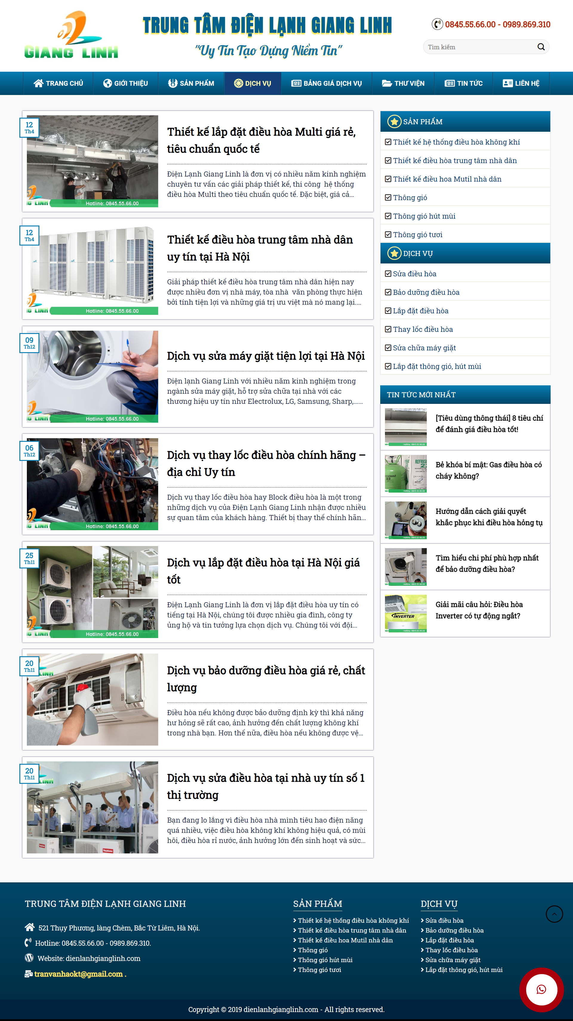 Thiết kế Web lắp đặt điều hòa dienlanhgianglinh.com