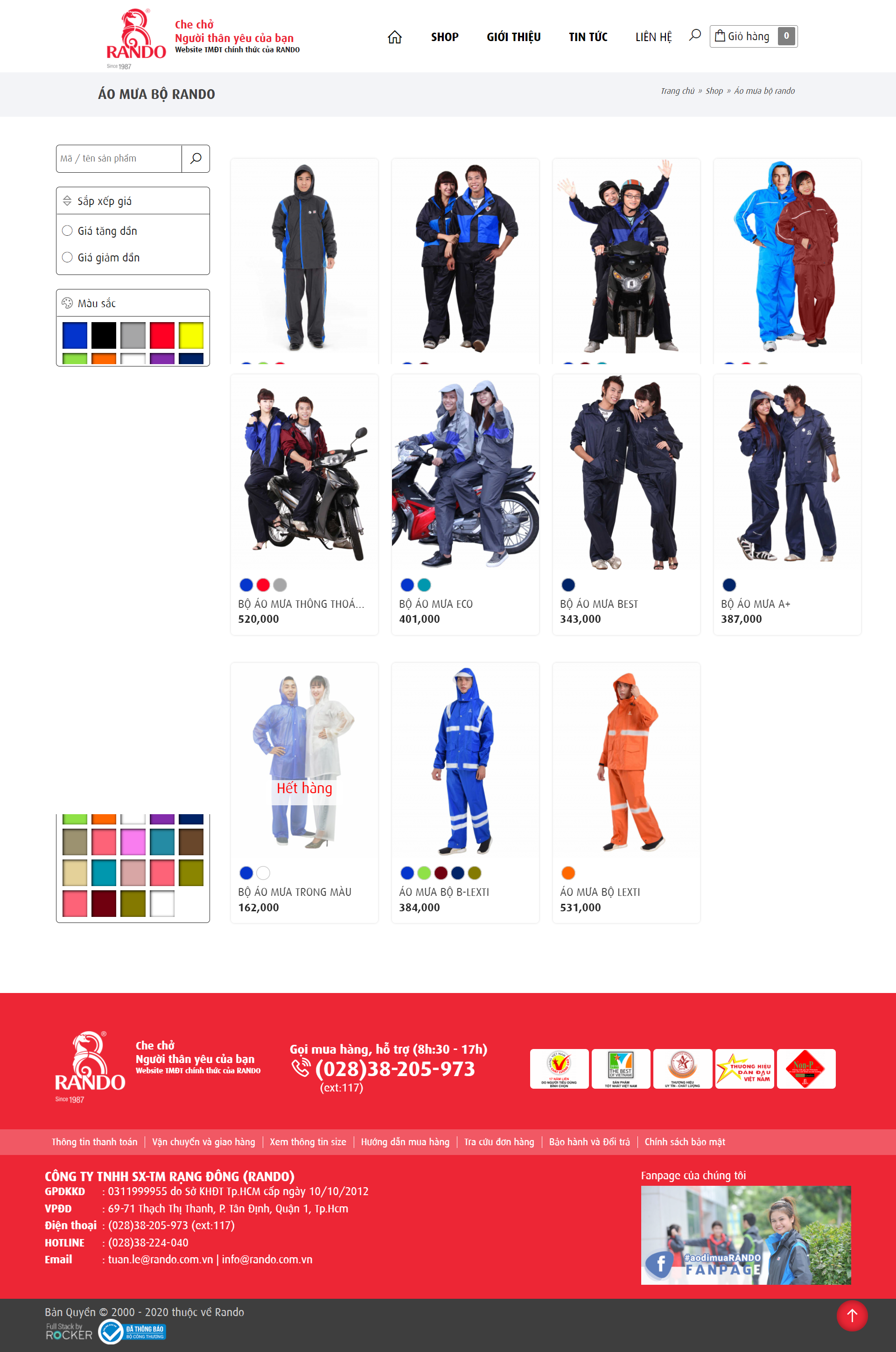 Thiết kế Web bán áo mưa shoprando.vn