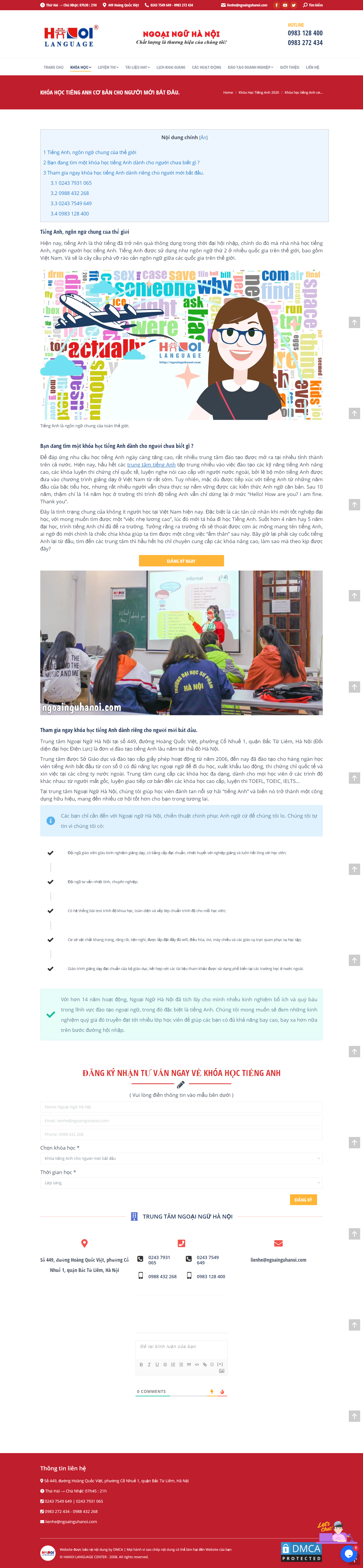 Thiết kế Web trung tâm tiếng anh ngoainguhanoi.com