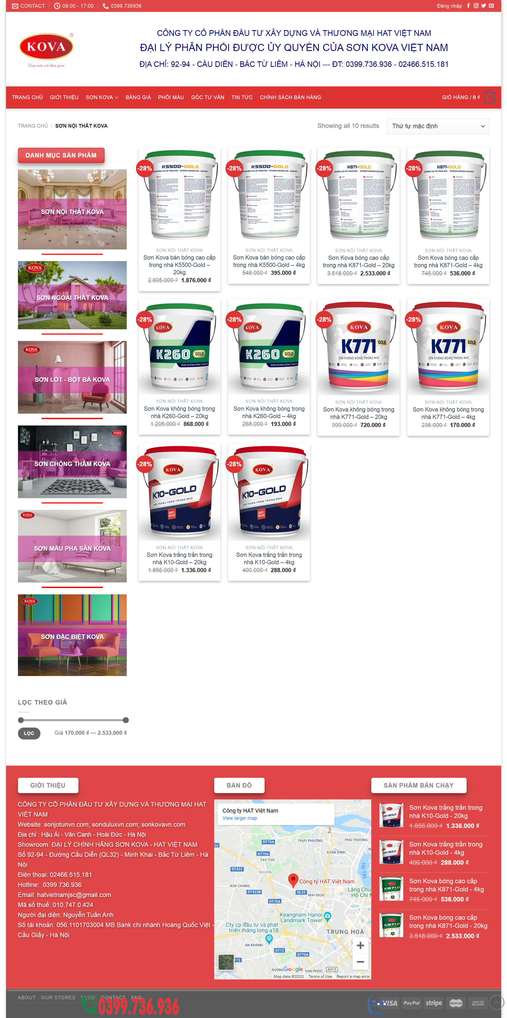 Thiết kế Web bán sơn sonkovavn.com