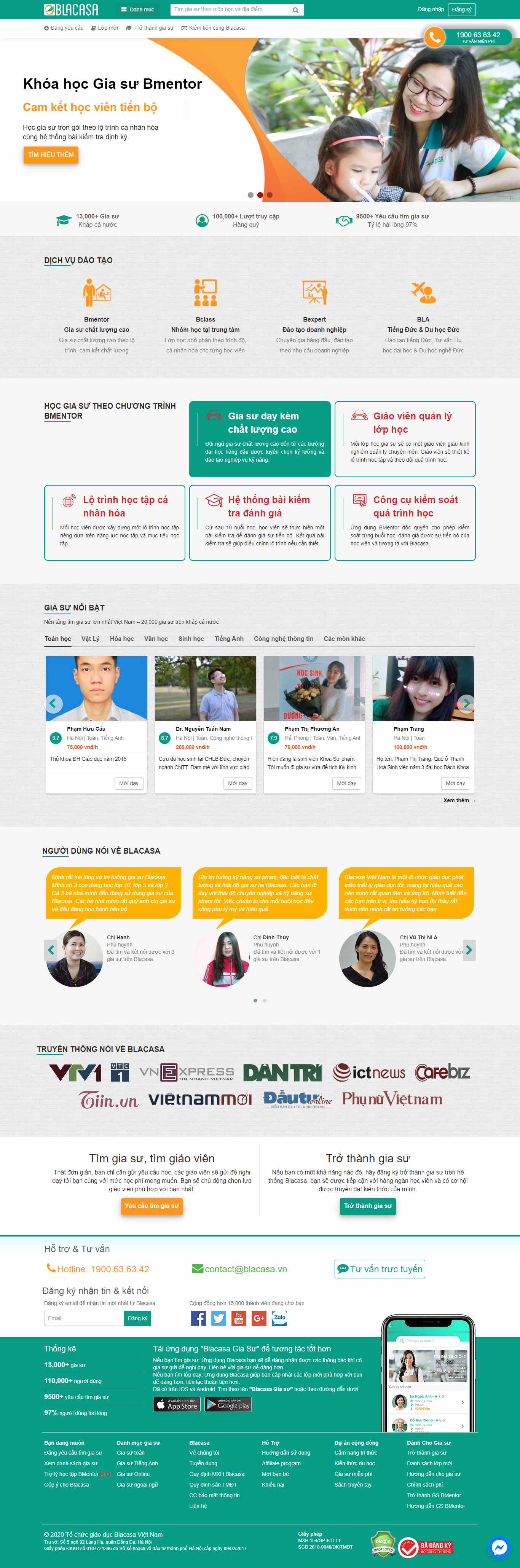 Thiết kế Web trung tâm gia sư blacasa.vn