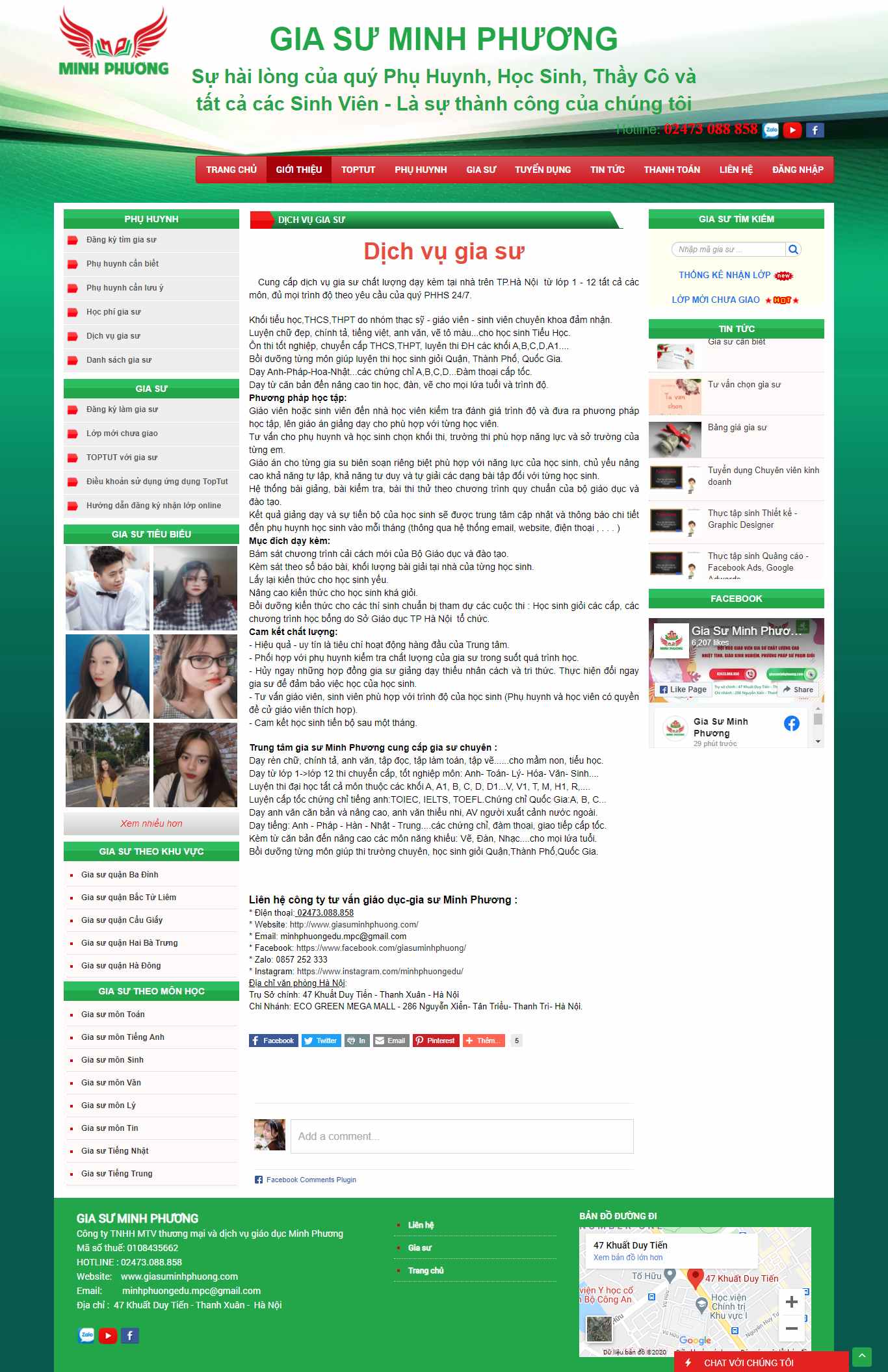 Thiết kế Web trung tâm gia sư giasuminhphuong.com