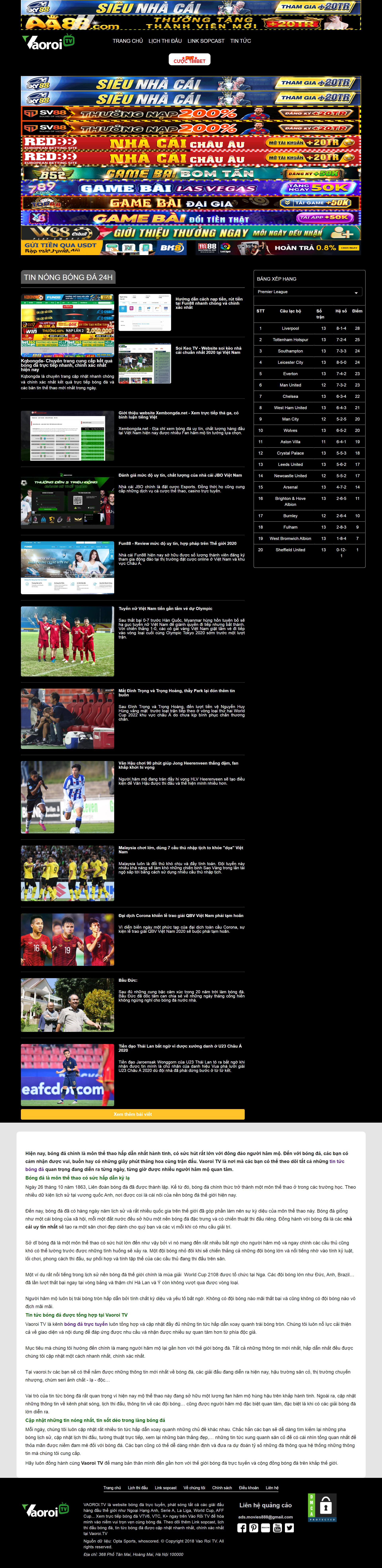 Thiết kế Web bóng đá vaoroi.tv