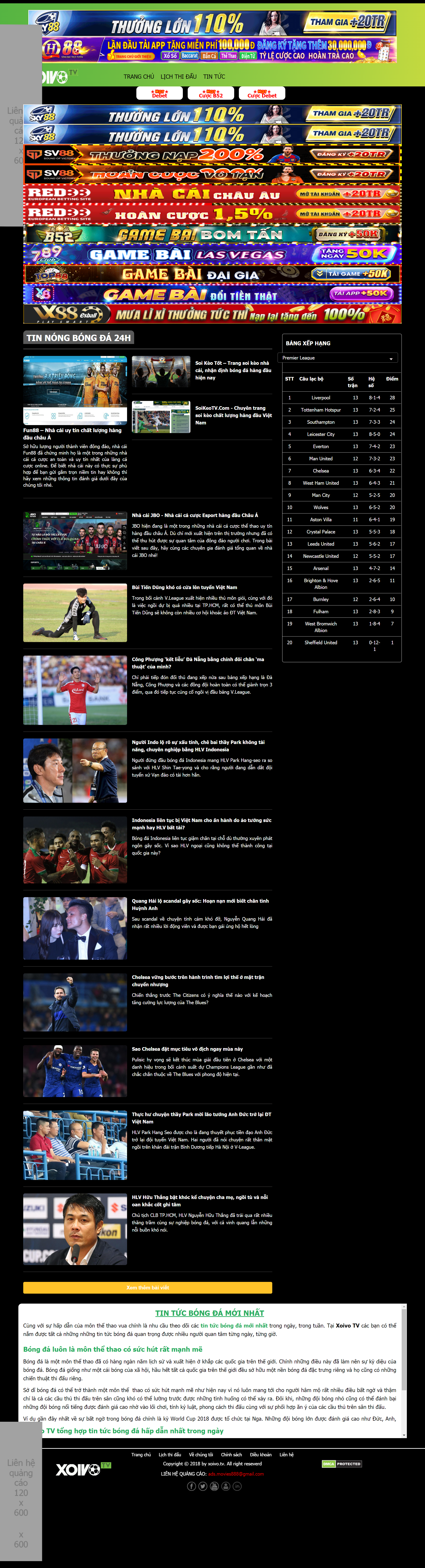Thiết kế Web bóng đá xoivo.tv