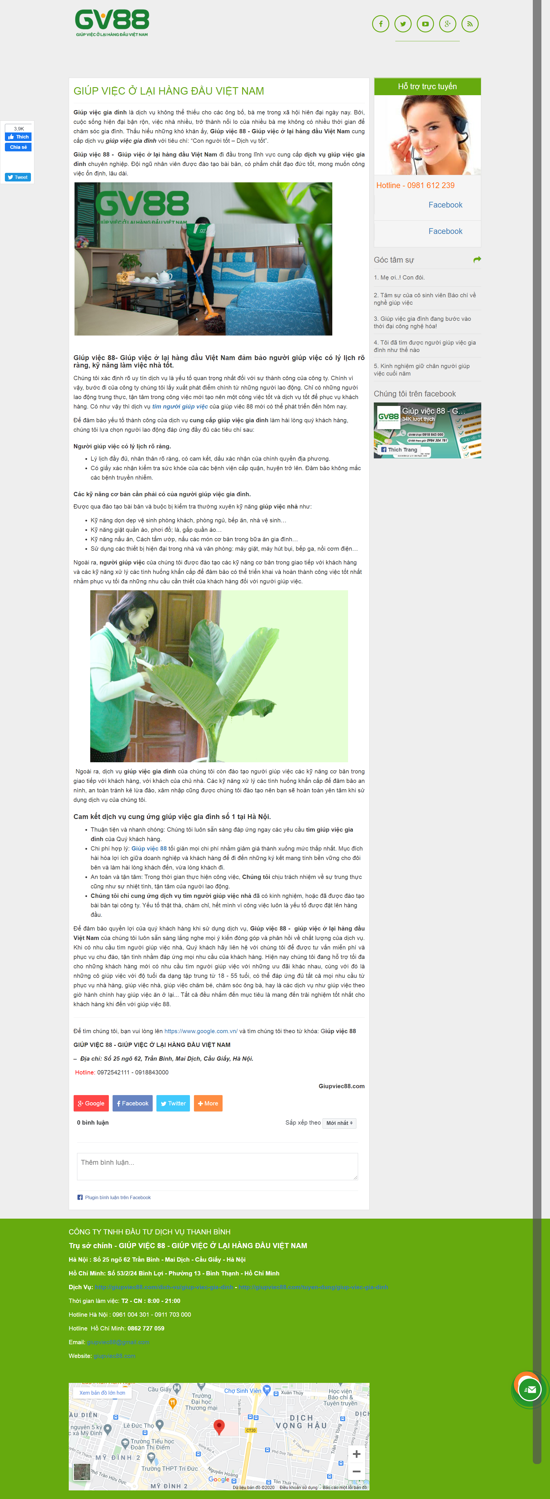Thiết kế Web dịch vụ giúp việc giupviec88.com