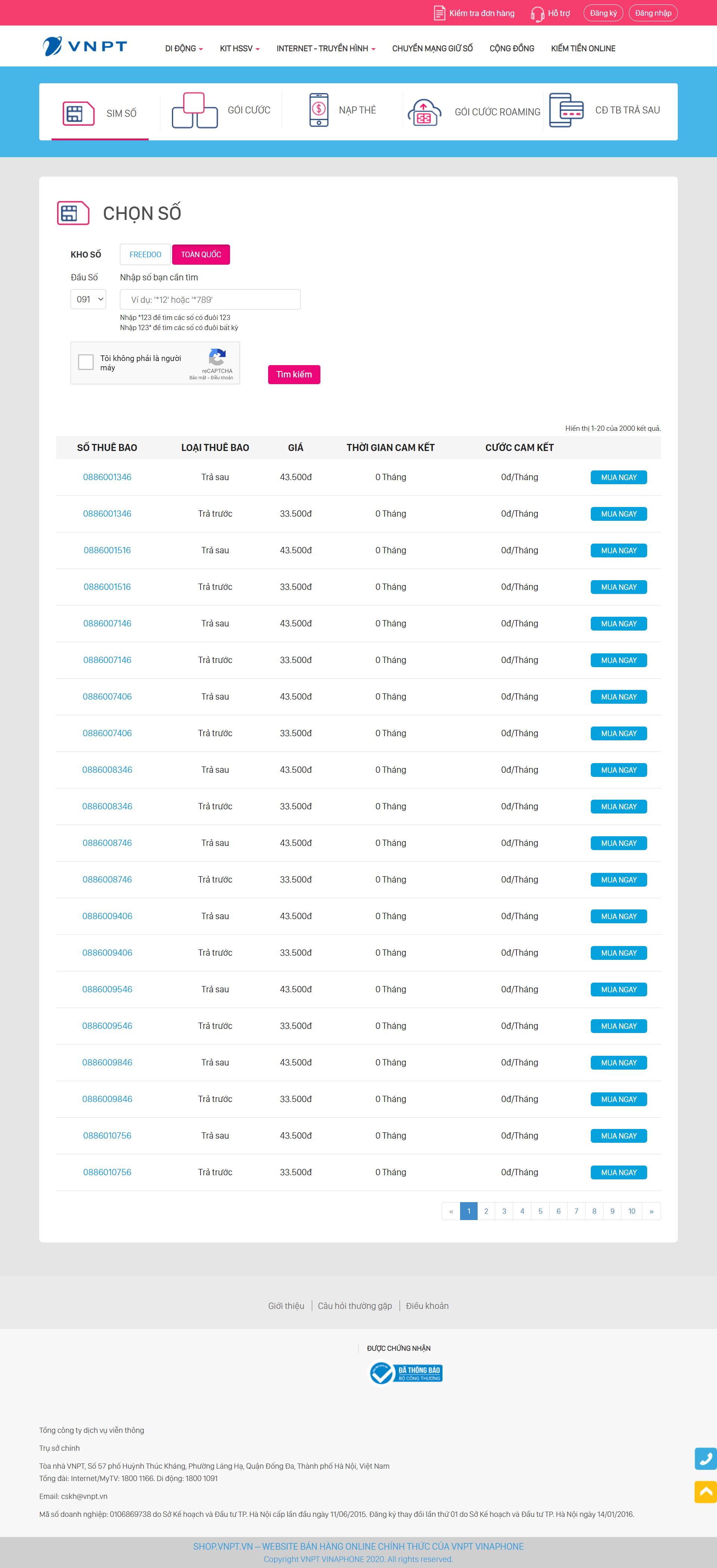 Thiết kế Web bán sim shop.vnpt.vn