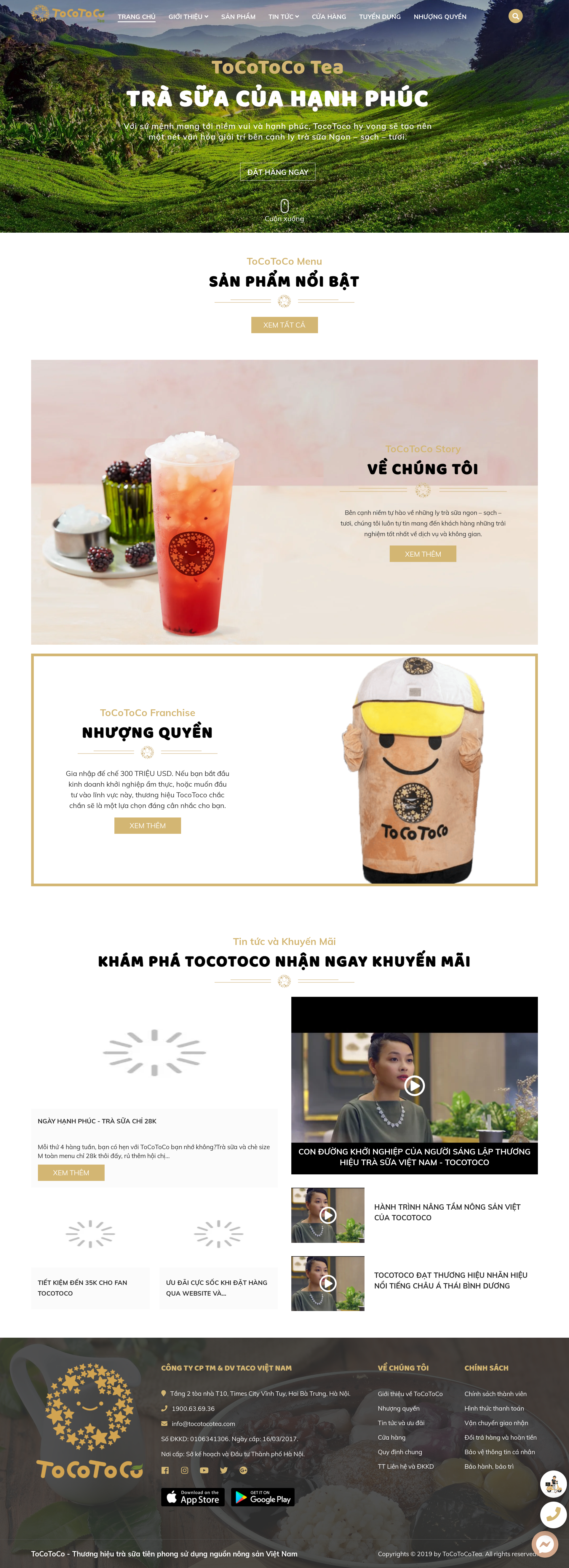 Thiết kế Web quán trà sữa tocotocotea.com