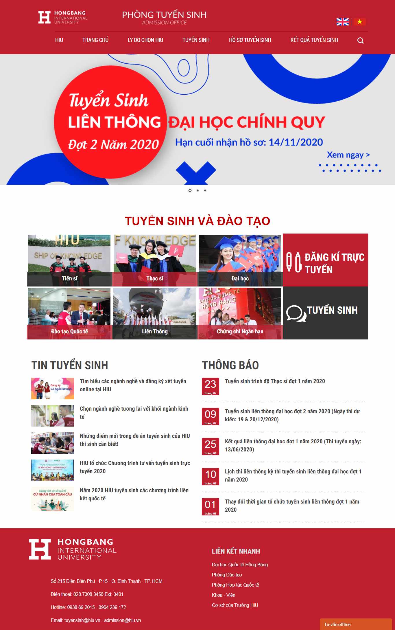 Thiết kế Web landing page admissions.hiu.vn