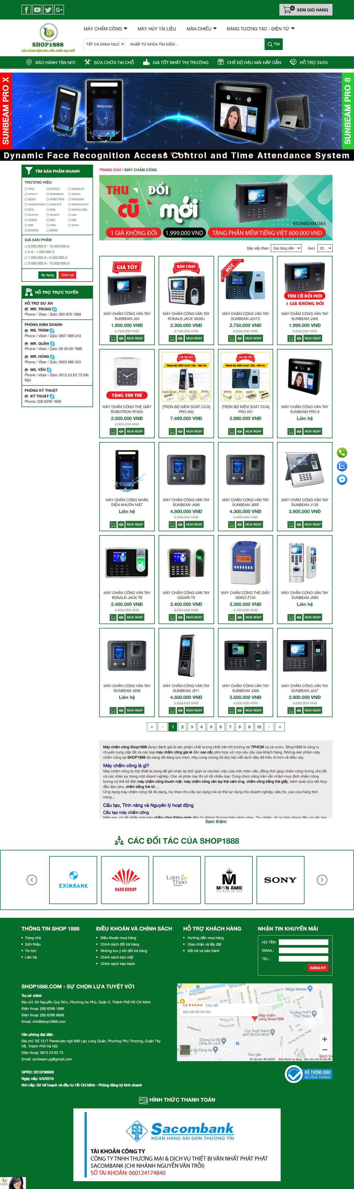 Thiết kế Web máy chấm công shop1888.com