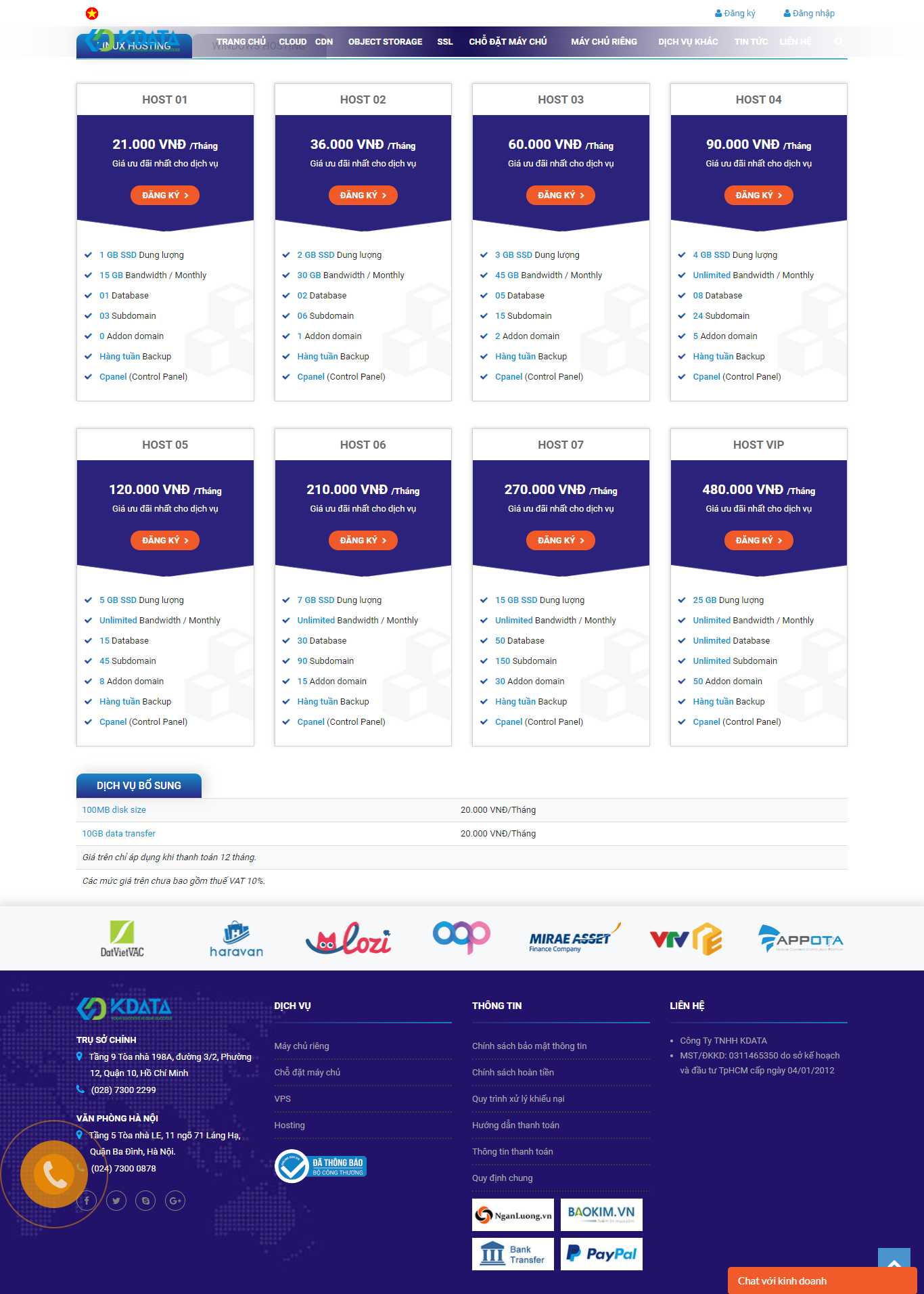 Thiết kế Web bán hosting kdata.vn