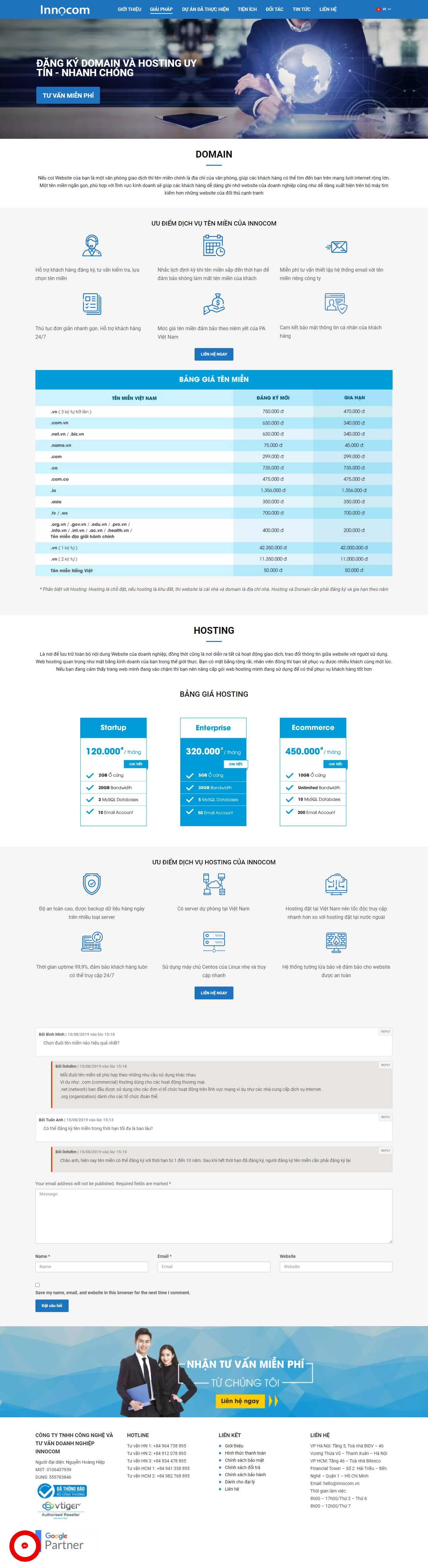 Thiết kế Web bán hosting innocom.vn