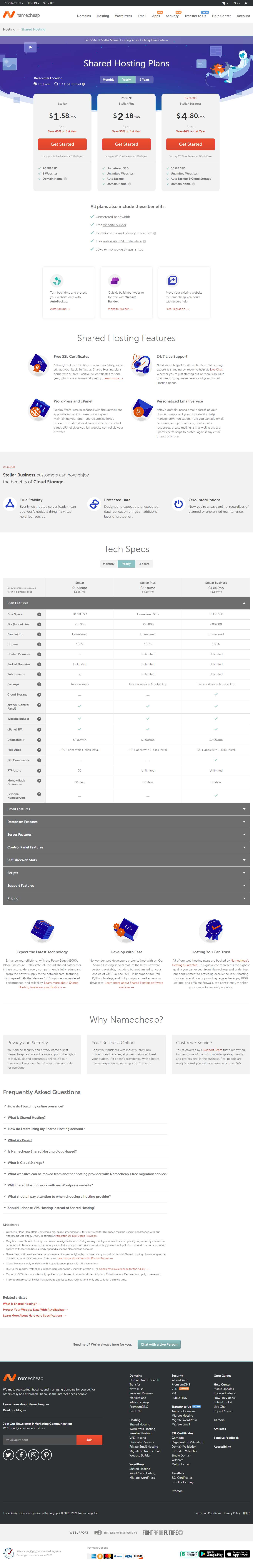 Thiết kế Web bán hosting namecheap.com
